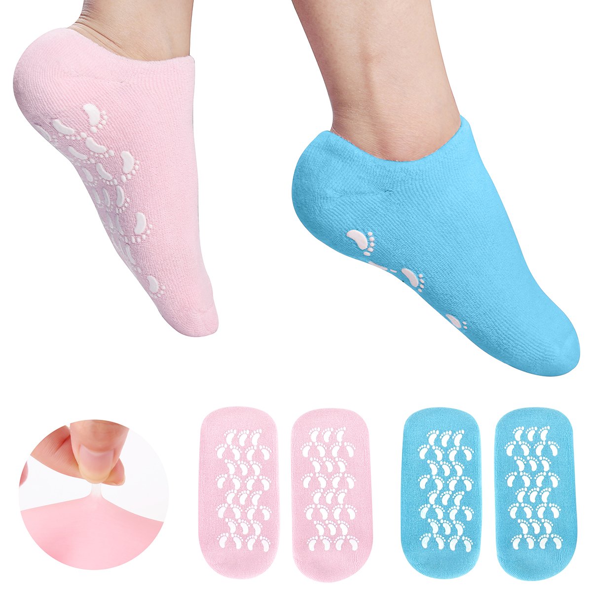 Moisturizing Socks Heel Gel Sock - Callus Rough Foot Care Treatment Soft Silicone Gel Lined Infused Lotion Spa Socks|2 Pairs Cotton Gel Sleeves for Repairing Softening Dry Cracked Feet Skins