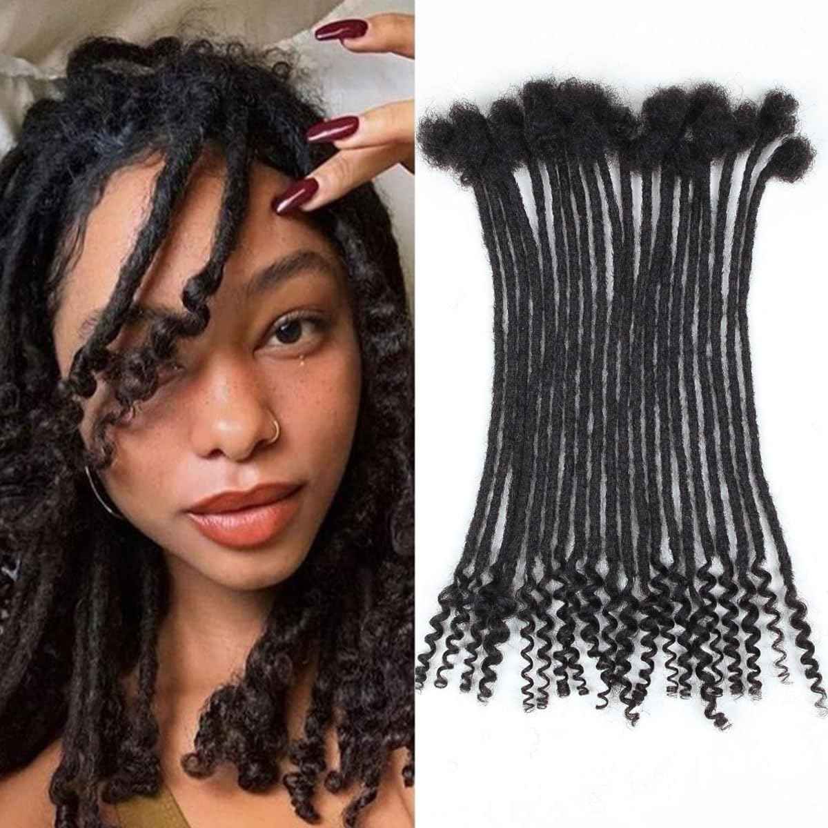 Vecago 12 inch 30 Strands Loc Extensions Human Hair Curly Ends, 0.4cm Width Soft Human Hair Dreadlock Extensions Shoulder Curly Dreads Locs Hair(1b)