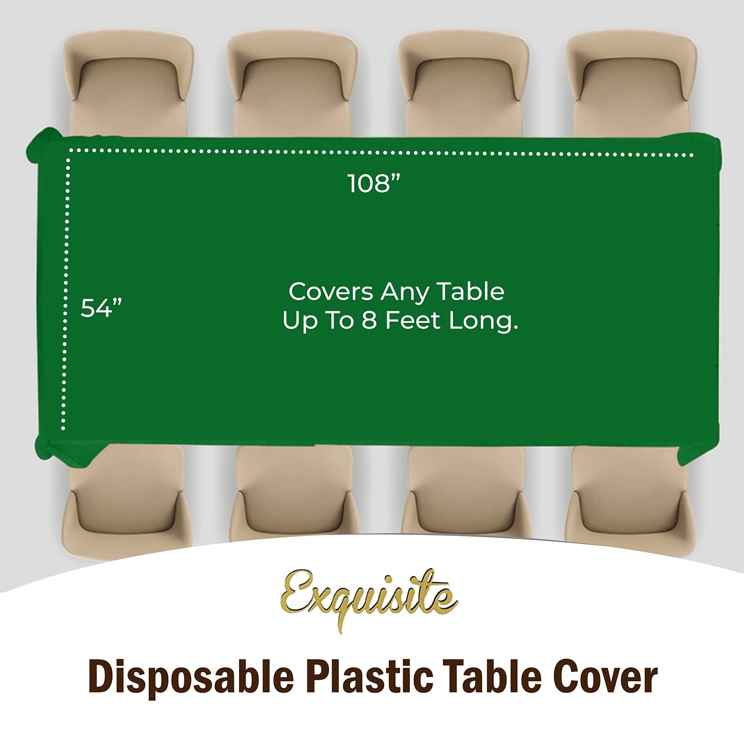 Exquisite 12-Pack Premium Plastic Tablecloth 54in. x 108in. Rectangle Table Cover - Emerald Green