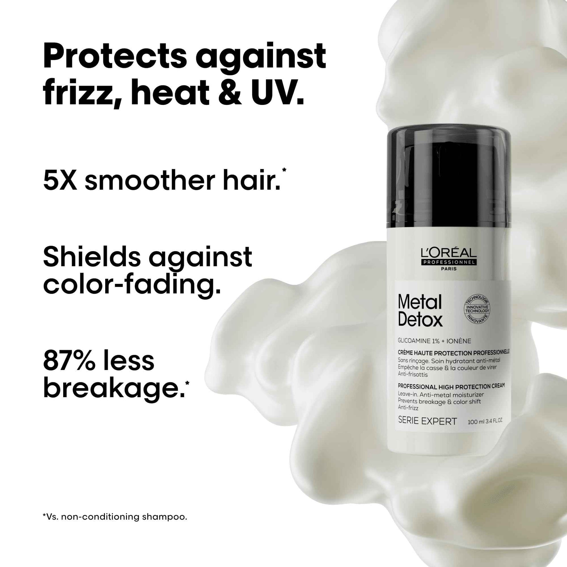 L'Oréal Professionnel Paris Metal Detox Smoothing Cream - Lightweight Styling Leave-In Treatment For All Hair Types, Hydrates and Protects Against Frizz, UV & Metals