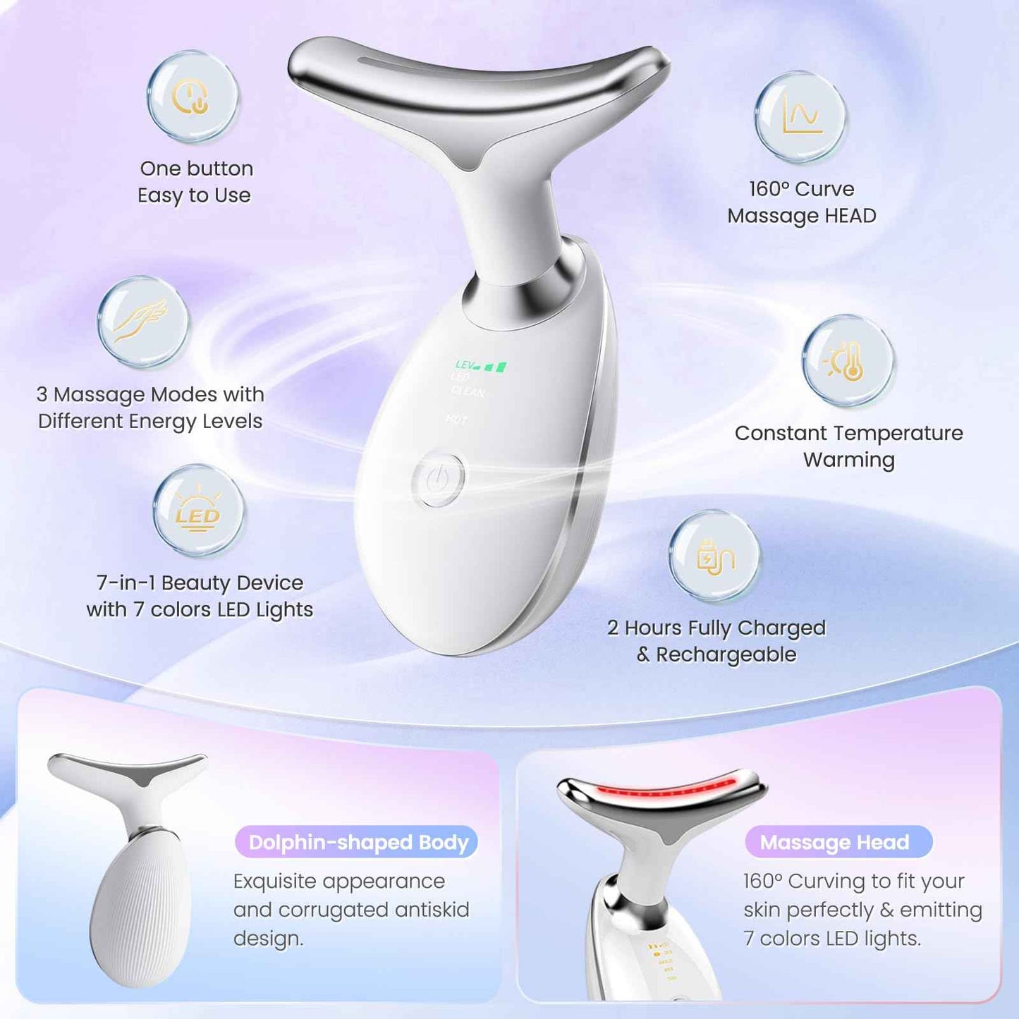 SEELE 2025 Upgrade Neck and Face Massager, 7-Color Light and Thermal Care, Enhances Skin Radiance and Relaxation, Ideal for Home and Travel Use
