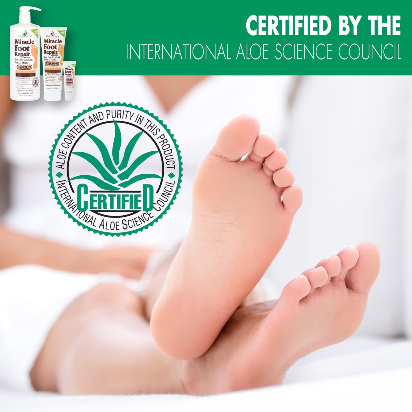 Miracle Foot Repair Cream (8 oz & 1 oz) Repairs Dry Cracked Heels and Feet, 60% Pure UltraAloe Moisturizes, Softens, and Repairs