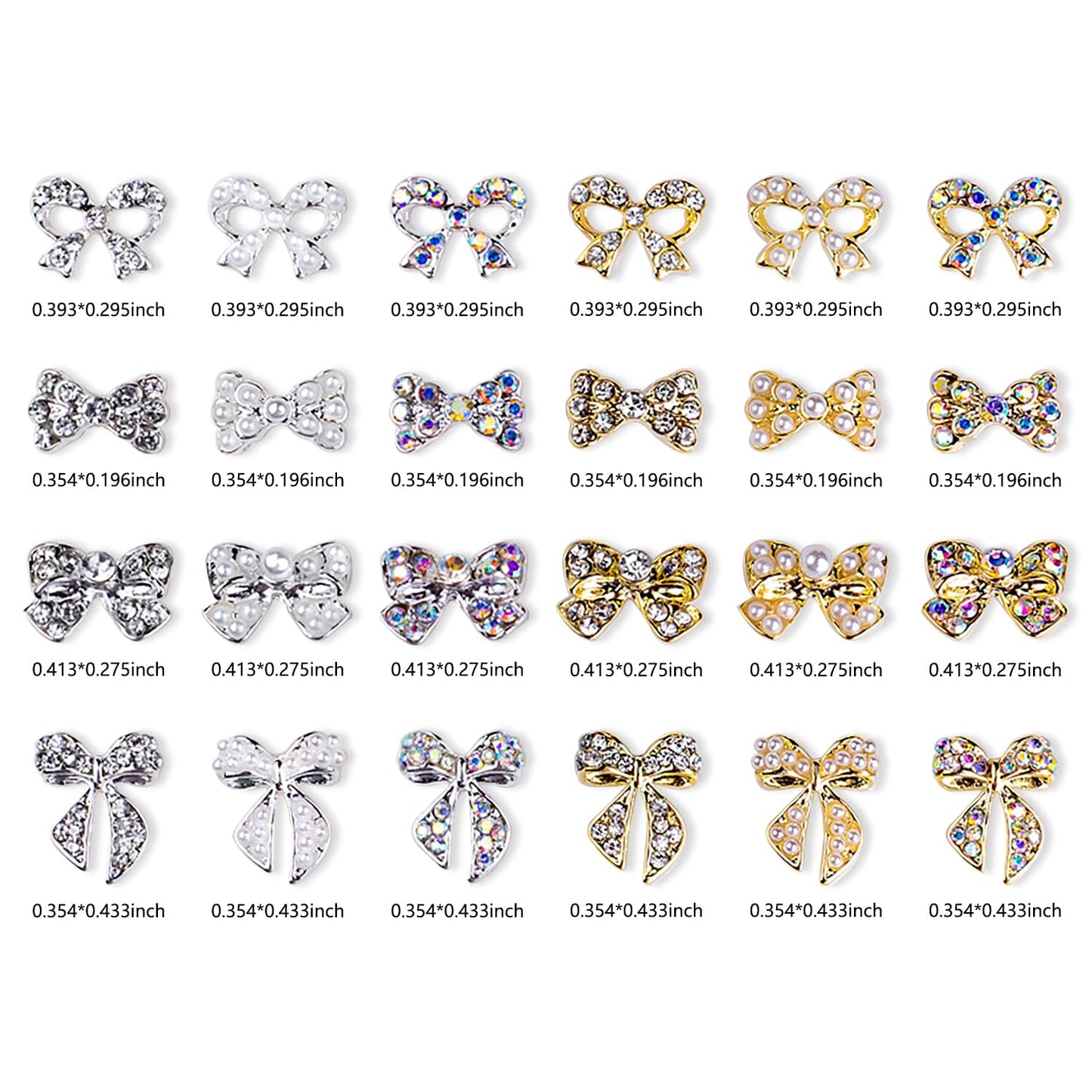 SILPECWEE 24pcs Bow Nail Charms 3D Butterfly Bow Rhinestones Jewels Bowknot Nail Charm Alloy Nail Studs Gem Crystals Nail Art Decoration for Nail Supplies Craft Making Jewelry