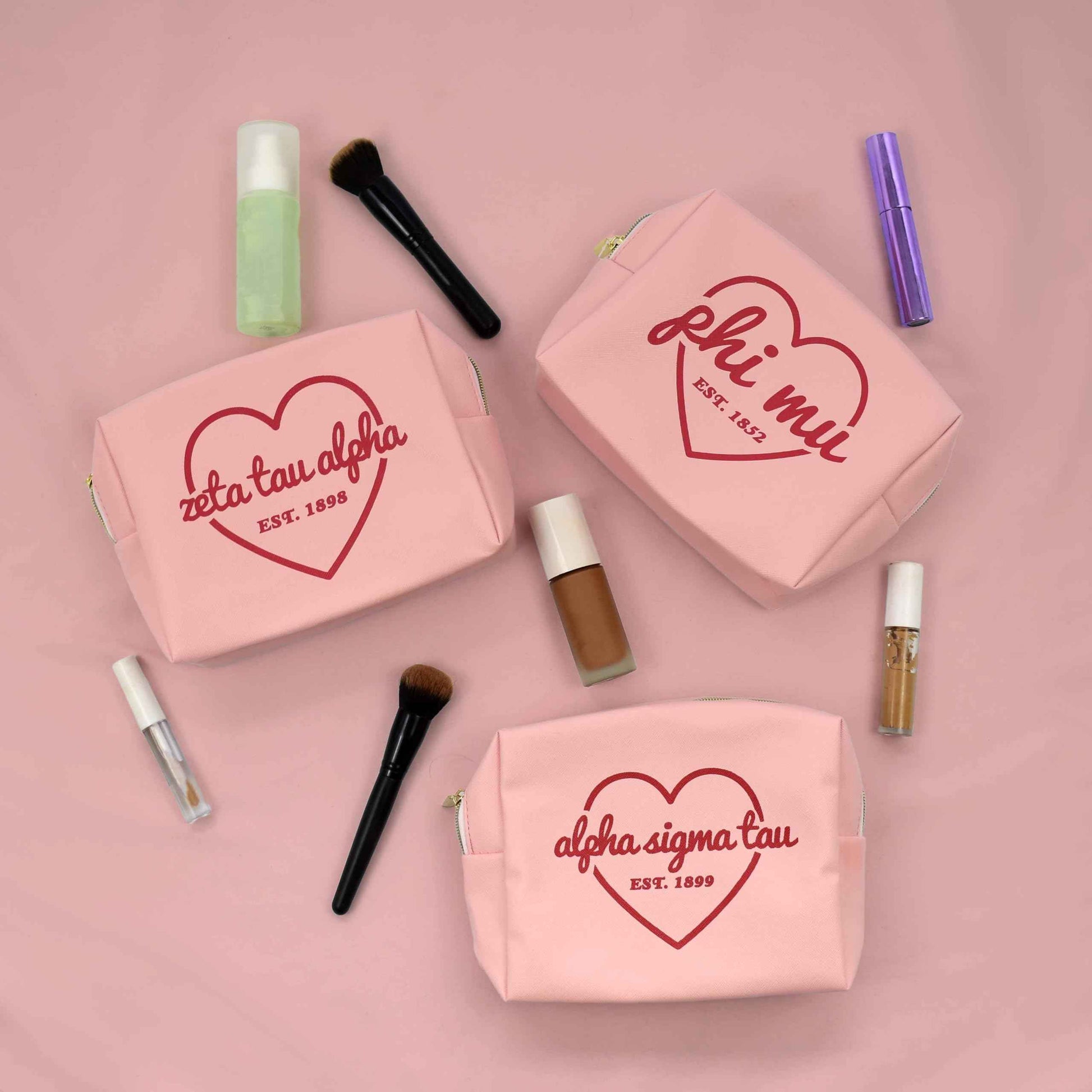 Sorority Shop Sigma Sigma Sigma Makeup Bag - Multi-Purpose PU Leather, Water-Resistant Makeup travel bag with Licensed Design and Zipper Closure, Perfect Tri Sigma Sorority Gifts for Women