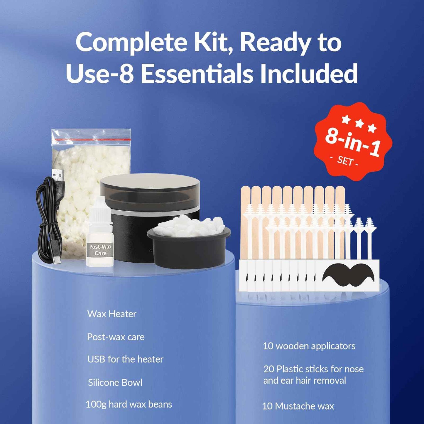 Nose Wax Kit Men & Nose Ear Hair Waxing Kit with 100g Nose Wax Beads,20 Sticks, Fast Heat, Smart Constant Temp, Portable Nose Hair Wax Kit，Multi-Purpose for Eyebrows/Lips (Black-USB)