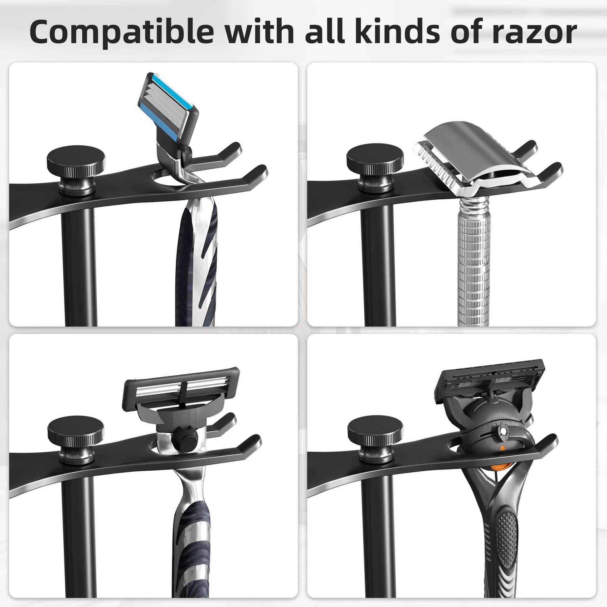 pickpiff Safety Razor Stand With Brush Holder, Black Heavy Duty Metal Shaving Holder for Men, Extra Wide Openings, Fits Most Brushes and All Kinds Of Razors