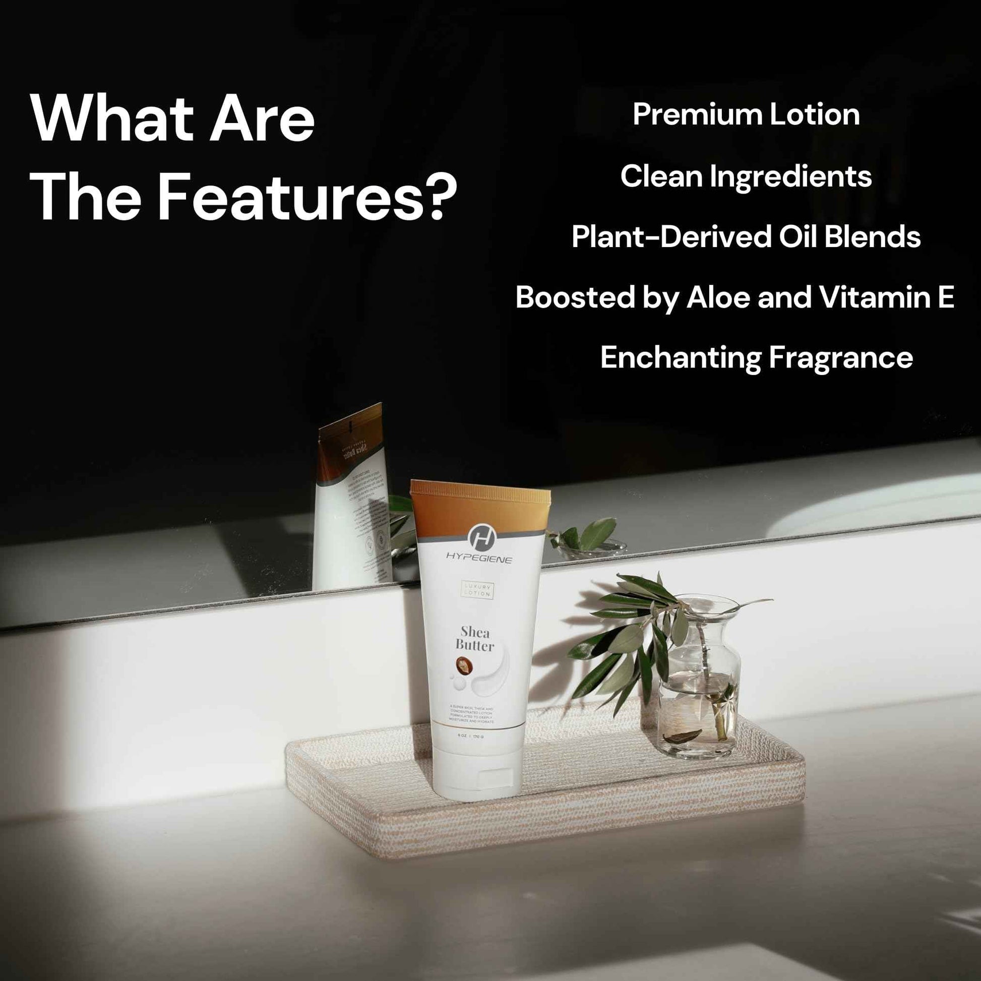 Hypegiene Shea Butter Lotion - Thick Textured, Hydrating Daily Moisturizer with Aloe, Shea Butter & Vitamin E - Non-Greasy Organic Body Lotion - Vegan, Paraben-Free - For Dry & Sensitive Skin (6oz)