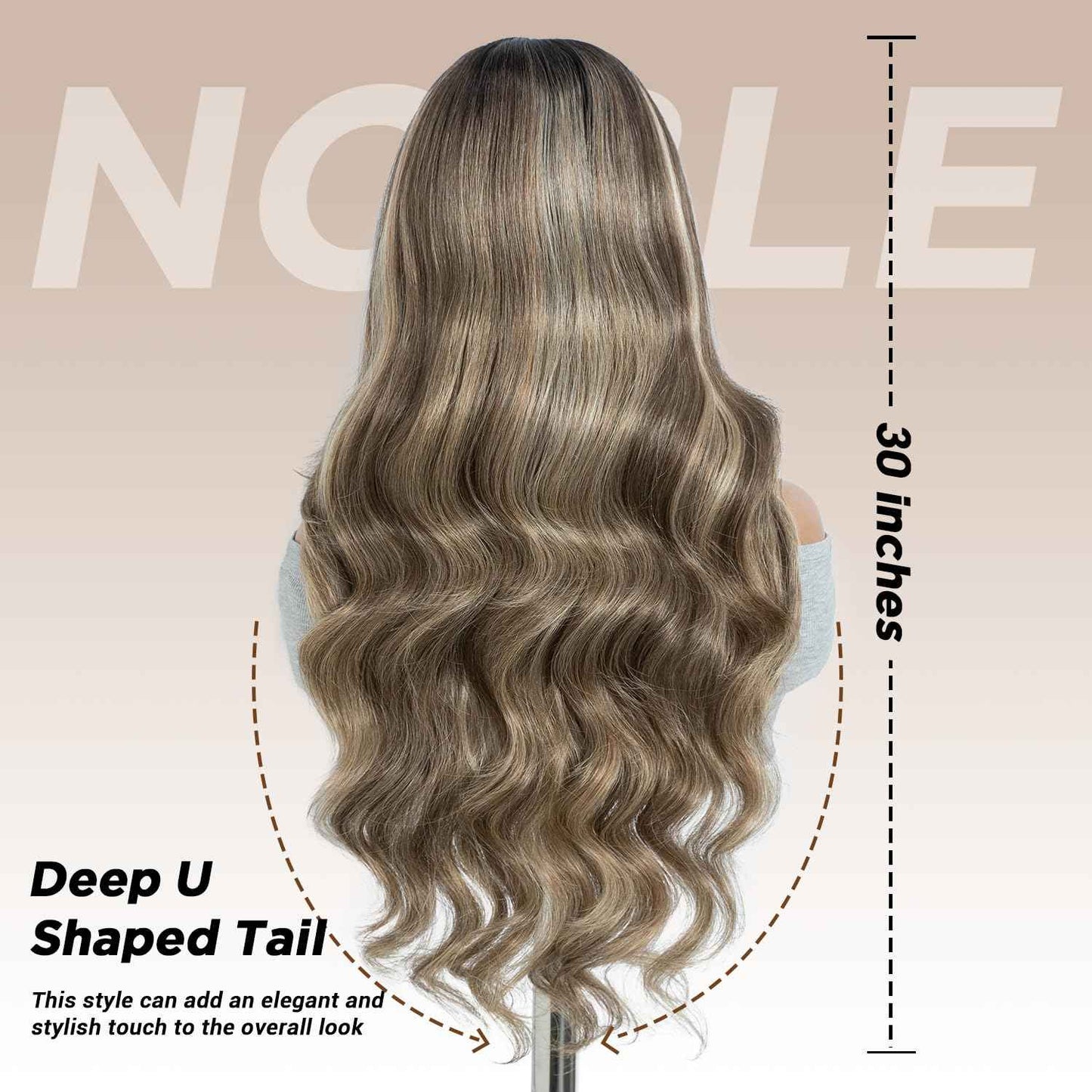 NOBLE Long Layered Wavy Wig with Baby Hair Synthetic Pre-Plucked T-Part Lace Wigs for Women 30 Inch Body Wave Glueless Wigs