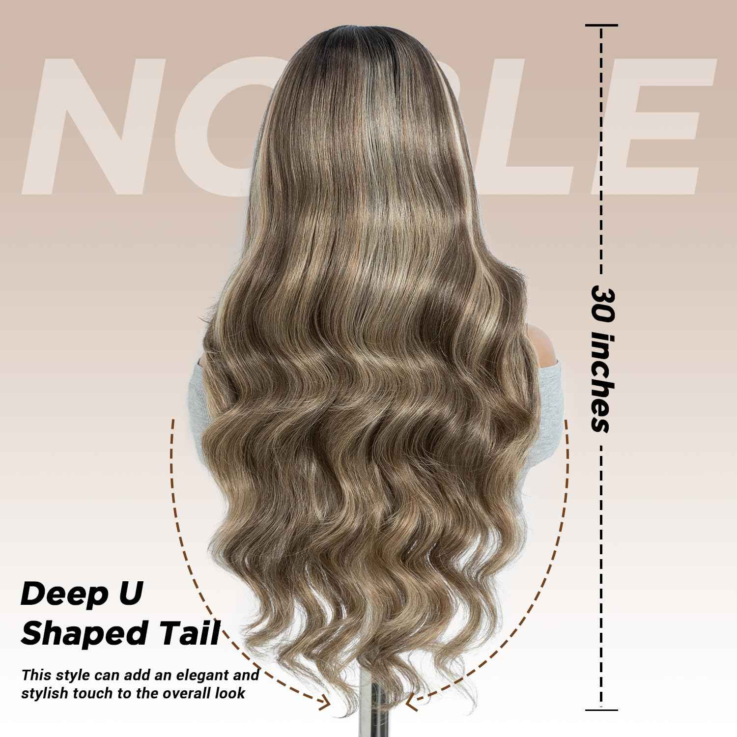 NOBLE Long Layered Wavy Wig with Baby Hair Synthetic Pre-Plucked T-Part Lace Wigs for Women 30 Inch Body Wave Glueless Wigs