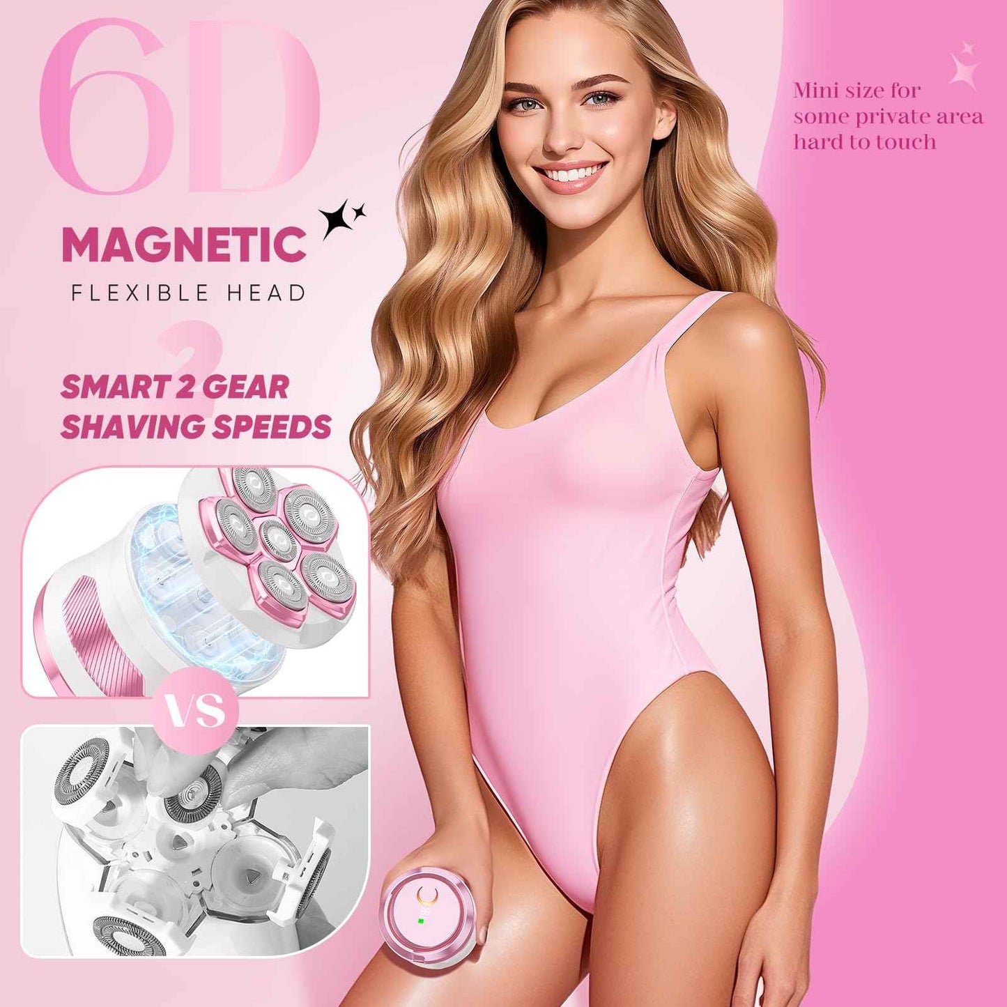 Electric Razors for Women - Flawless Women's Electric Body Shaver, Waterproof Wet Dry Hair Remover with Detachable Head, Easy to Hold with Anti-Slip Strips, Cherry