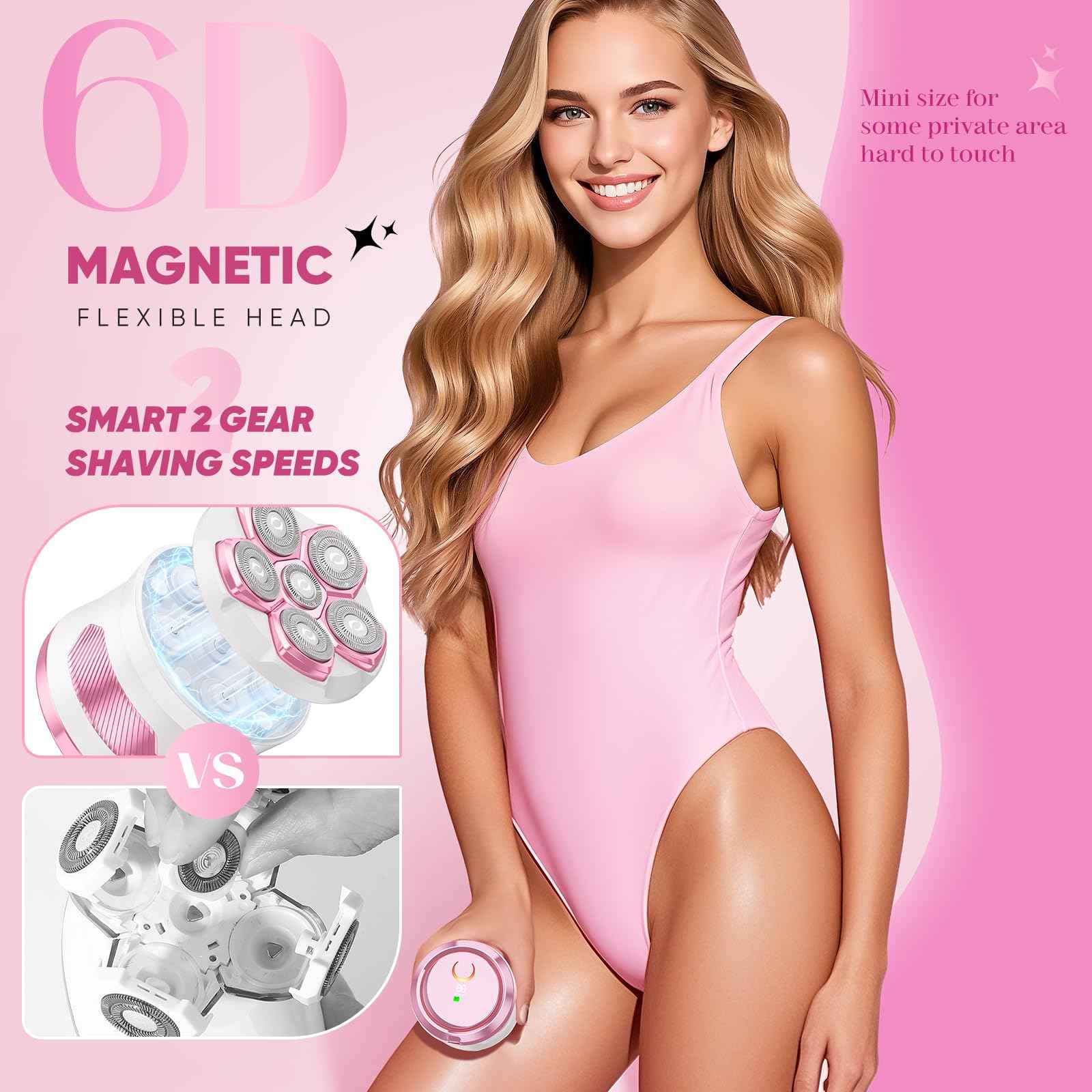 Electric Razors for Women - Flawless Women's Electric Body Shaver, Waterproof Wet Dry Hair Remover with Detachable Head, Easy to Hold with Anti-Slip Strips, Cherry