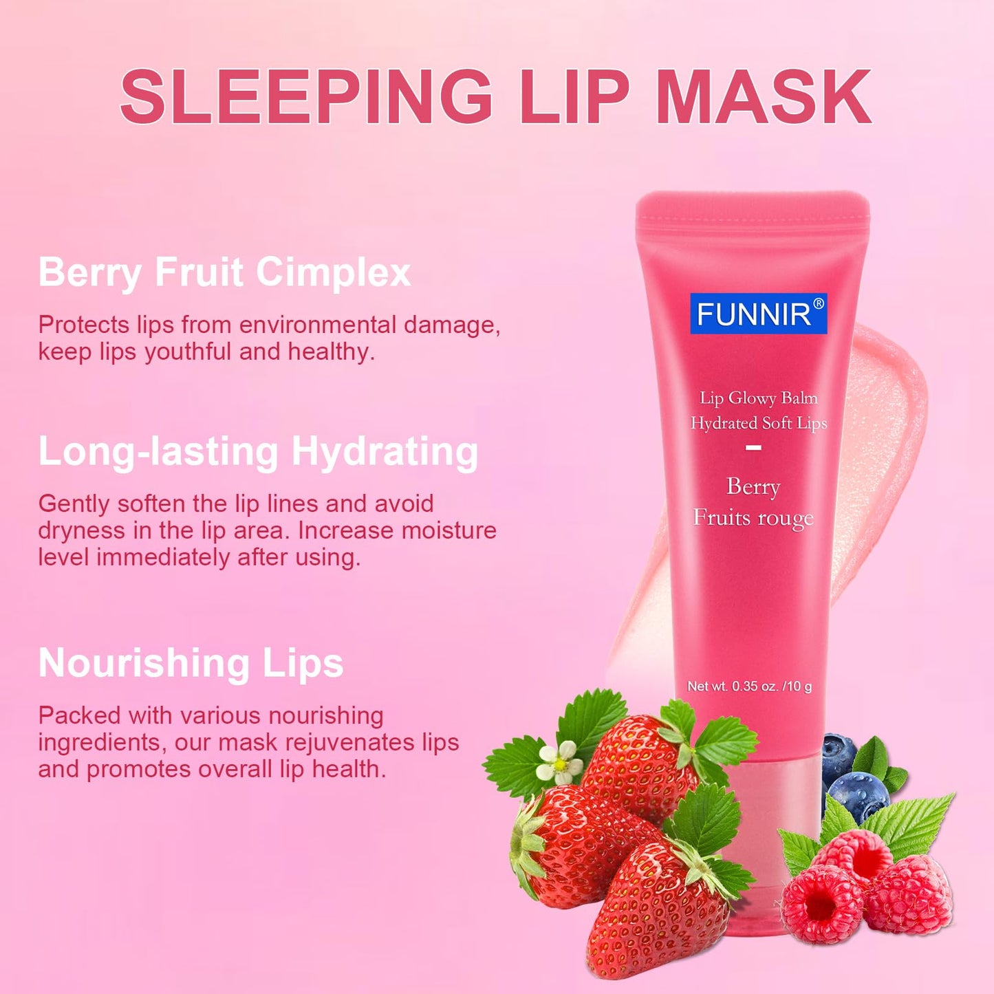 FUNNIR Lip Glowy Balm of Berry Scent,Moisturizing Lip Balm For A Sheer Tint Of Color-10g, Hydrate, Glossy, Lightweight, Moisturize & Tint with Shea Butter