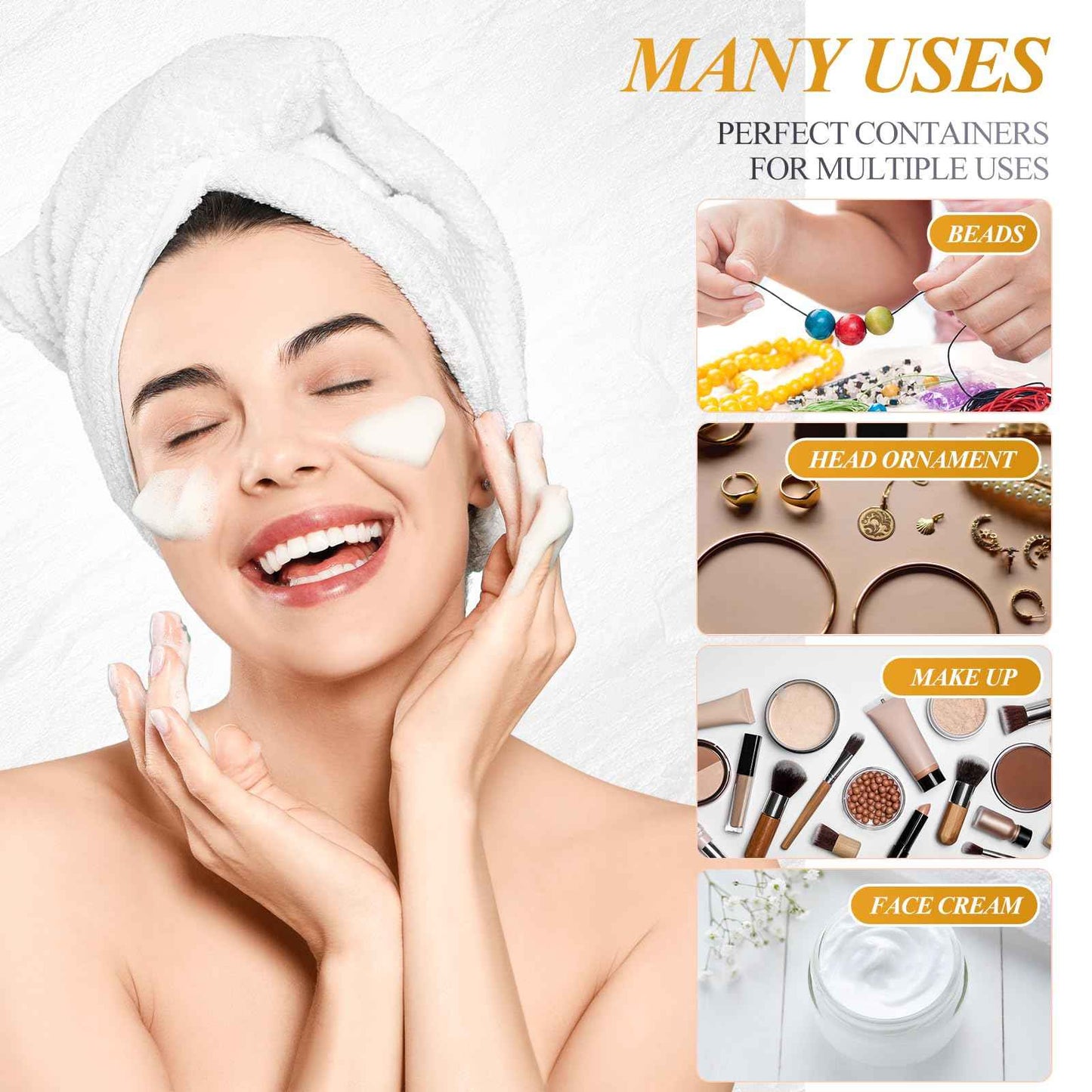 Patelai 60 Pcs Plastic Container Jars with Lids Round Clear Travel Cosmetic Container Jars for Toiletries, Lotion, Cream, Ointments, Makeup, Rhinestone, Samples, Kitchen Storage(Gold,2 oz)