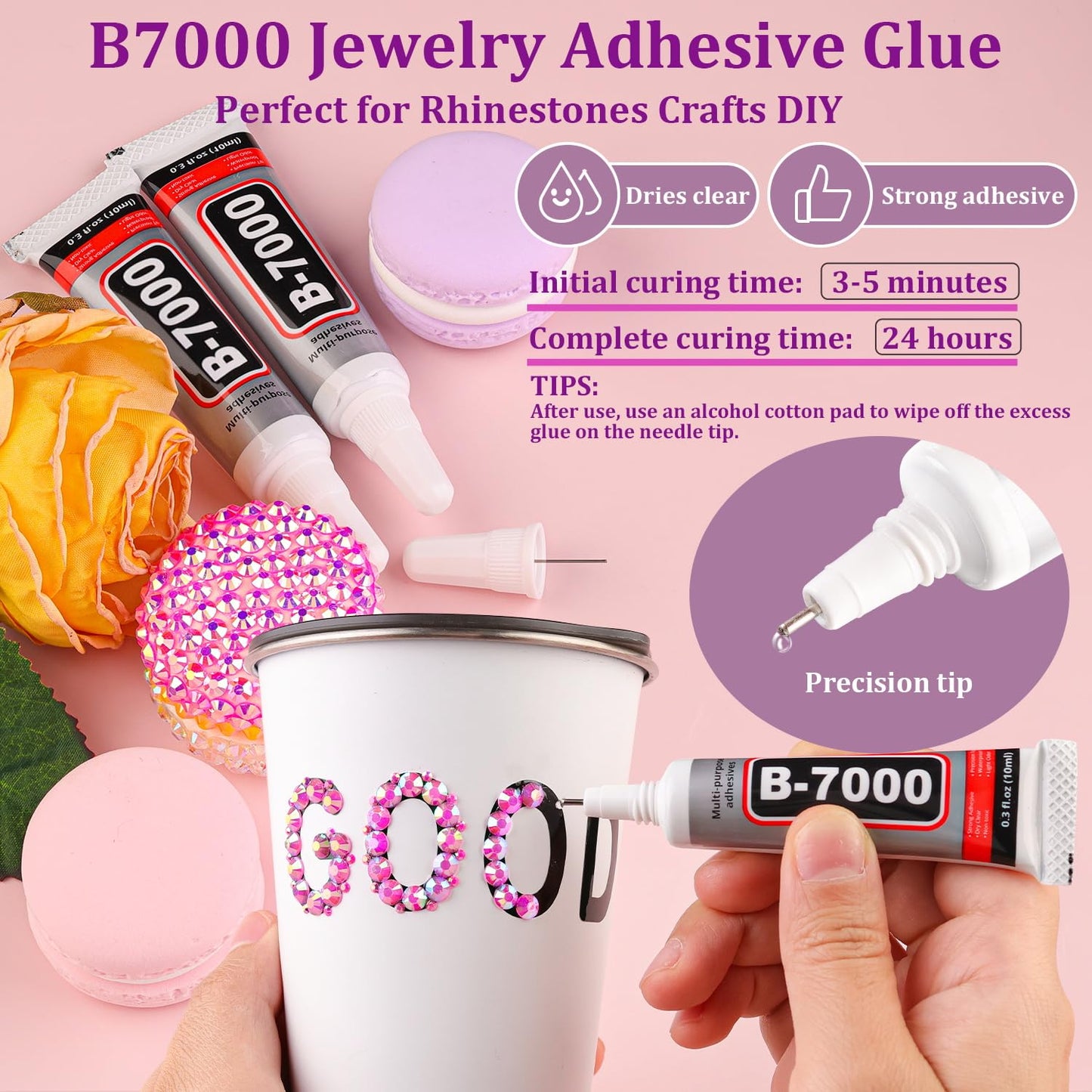 16000Pcs Resin Jelly Rhinestones for Crafting, Hot Pink AB Flatback Gems, Bedazzling Crystal with 3Pcs 10ml B7000 Jewelry Glue for DIY Crafts Clothing Tumblers Shoes Fabric Nail Art