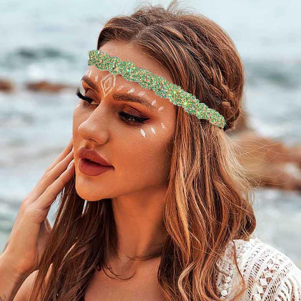 Fstrend Rhinestone Headband Multicolors Crystal Hairbands Boho Sparkle Jewelry Head Chain Headpieces for Women (Colors D)