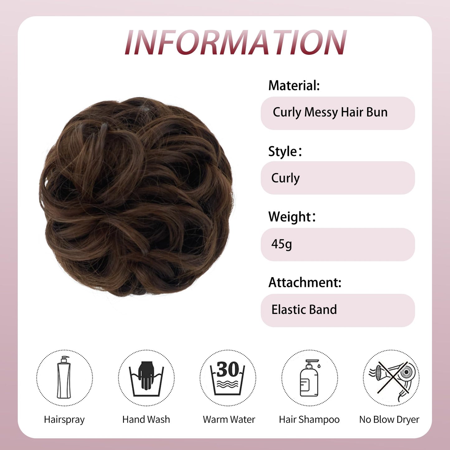 Lynclare 2PCS Messy Bun Hair Piece Wavy Synthetic Hair Extensions，Curly messy Bun Scrunchie Extension for Women， Chignon Tousled Updo Ponytail Hairpieces with Elastic Rubber（Chestnut Brown）