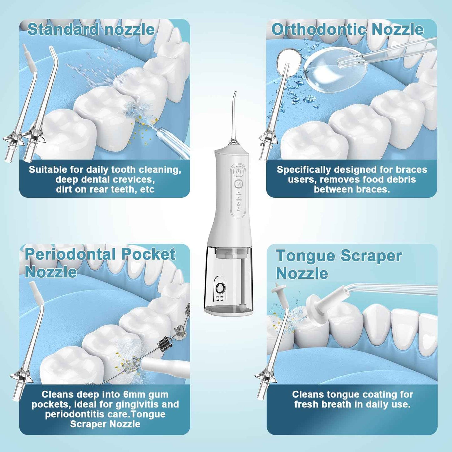 Portable Cordless Water Dental Flosser Teeth Pick 300ML Rechargeable Oral Irrigator with 4 Modes, IPX7 Waterproof,Powerful Flossing for Gum Care, Braces, and Deep Cleaning (Black)