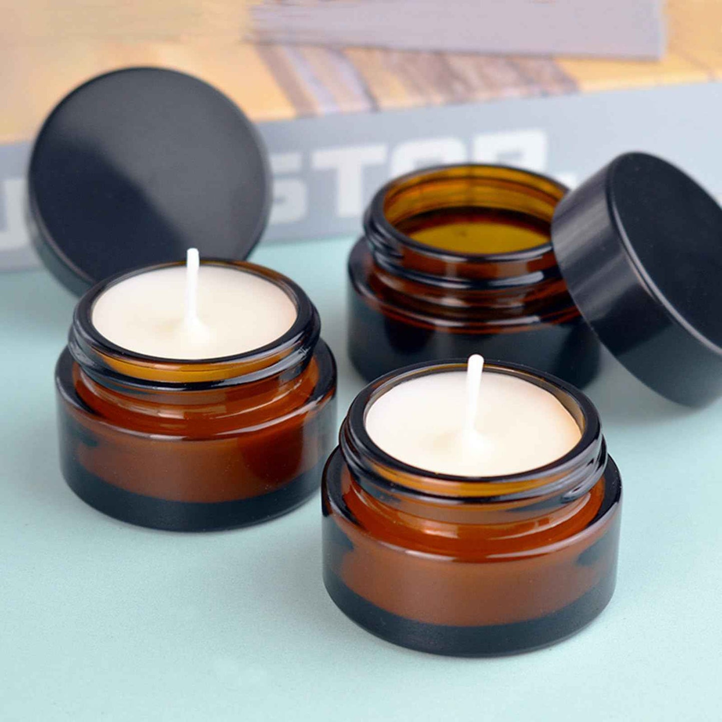 Zentriqlla 36 Pack 1oz Amber Glass Jars with Black Lids, Small Round Cosmetic Jars with with Inner Liners, Glass Containers for Homemade Creams, Candle, Skincare, Lotion, Travel