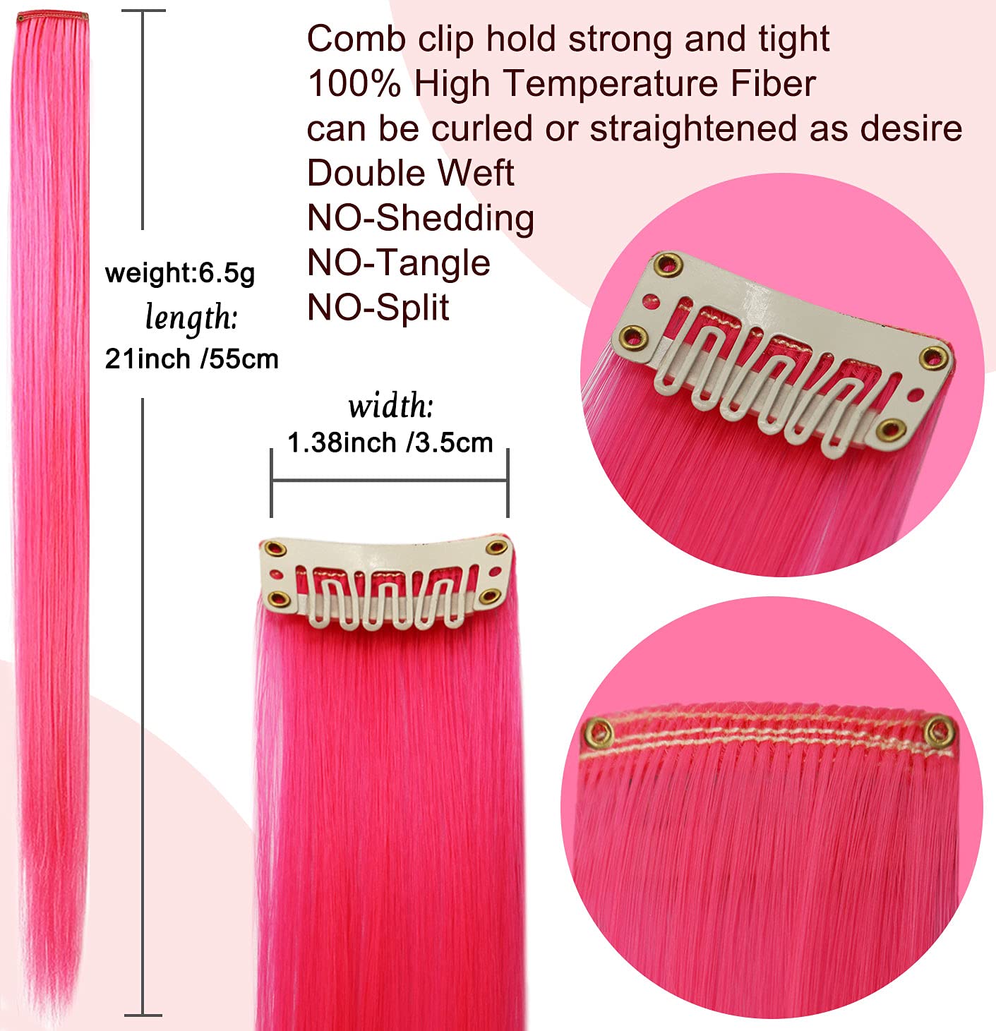 Rhyme Colored Hair Extensions Clip In 21 inch Straight Rainbow Hair Extensions Accessories For Girls Kids Women Birthday Festival Gift Party Highlights Rainbow Wig Pieces 12PCS (Pink Lavender)