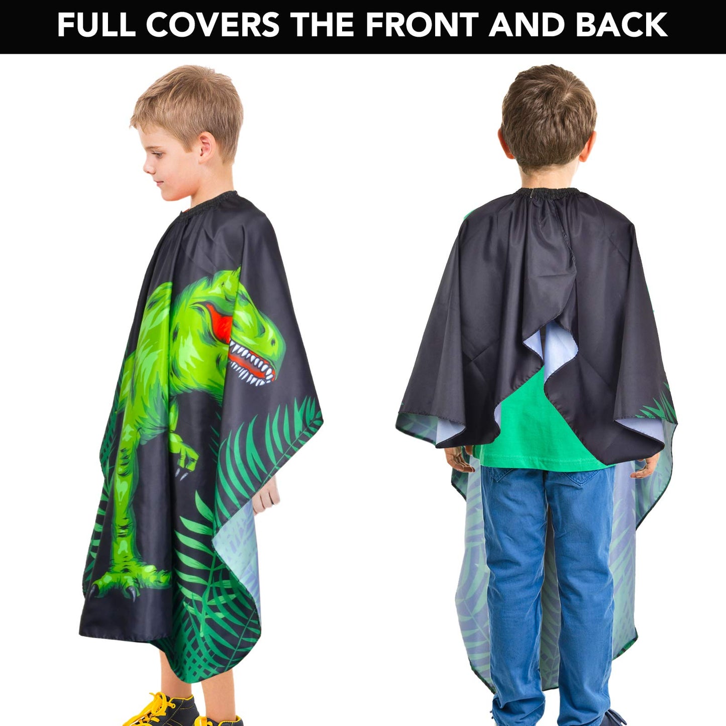 PAMAID Kids Haircut Cape Waterproof Barber Cape Cover, Dinosaur Hair Cutting Cape for Boys with Adjustable Snap Closure (Dinosaur)