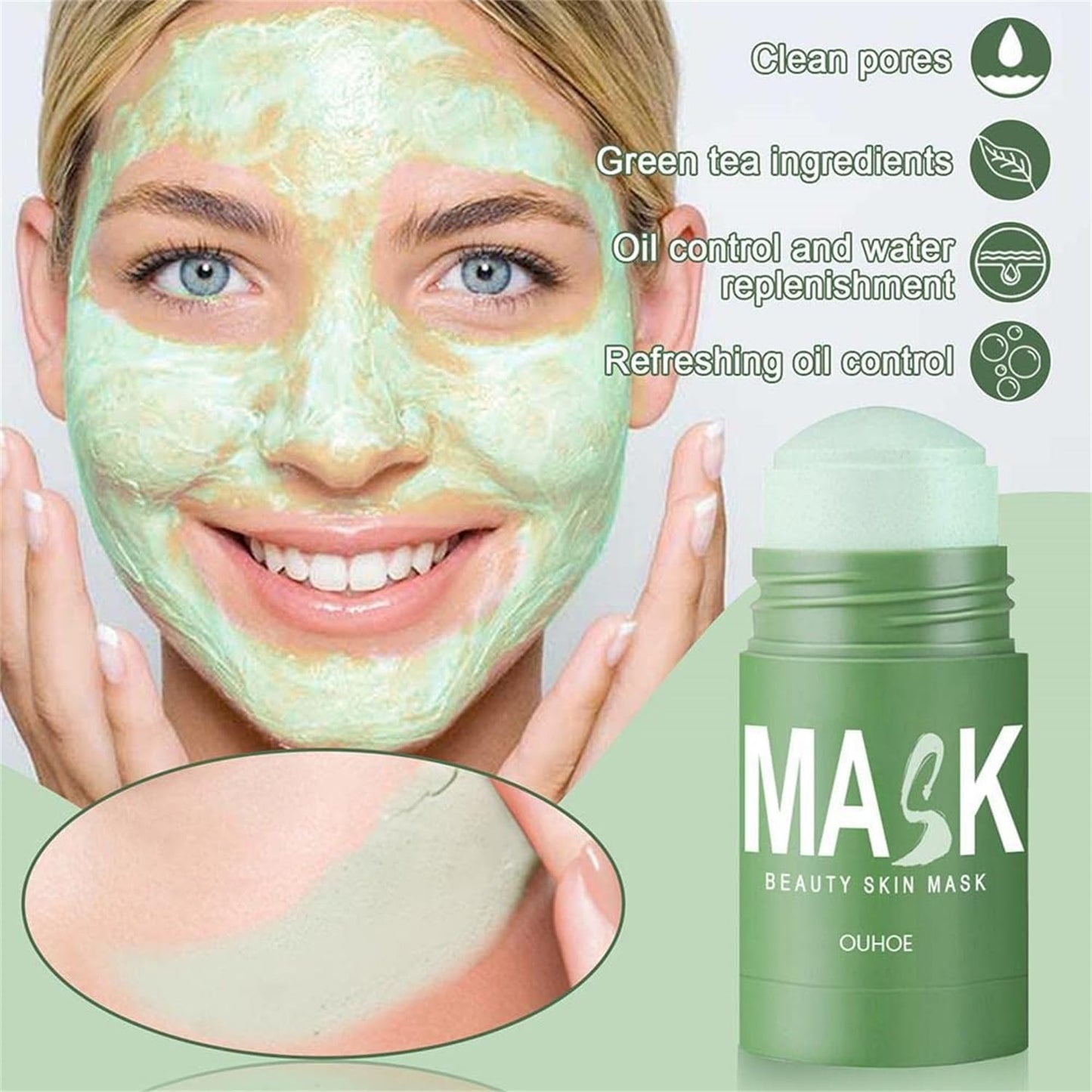 Generic 2pcs-green tea deep cleanse mask stick,2024 new green tea deep cleanse mask,green tea mask stick,green mask stick,green tea mask,green tea mask stick blackhead remover,elisenfy green tea mask