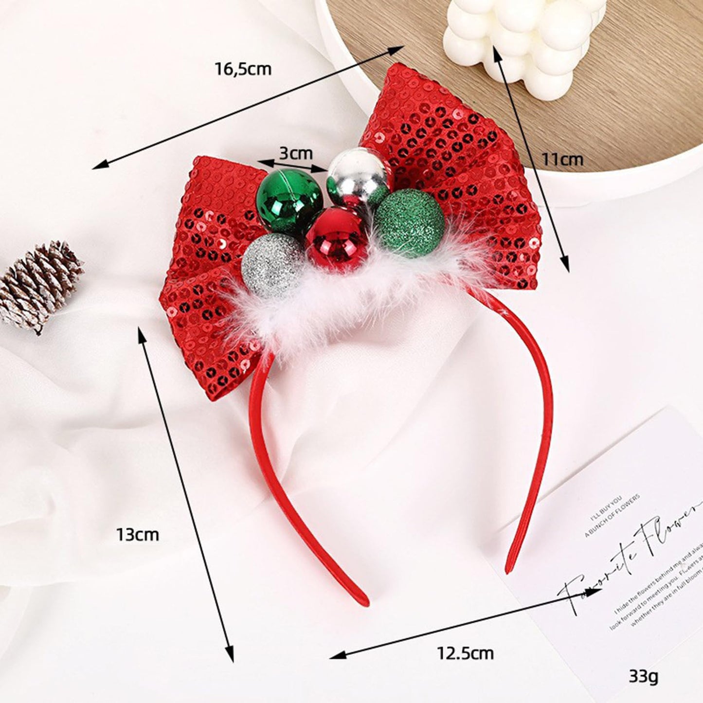 Christmas Headbands 1Pcs Christmas Red Sequin Bow Hair Hoop Holiday Headbands Cute Big Bows Hair Band with Christmas Balls Designs Christmas Hair Accessories for Women Girls Xmas Holiday Decoration