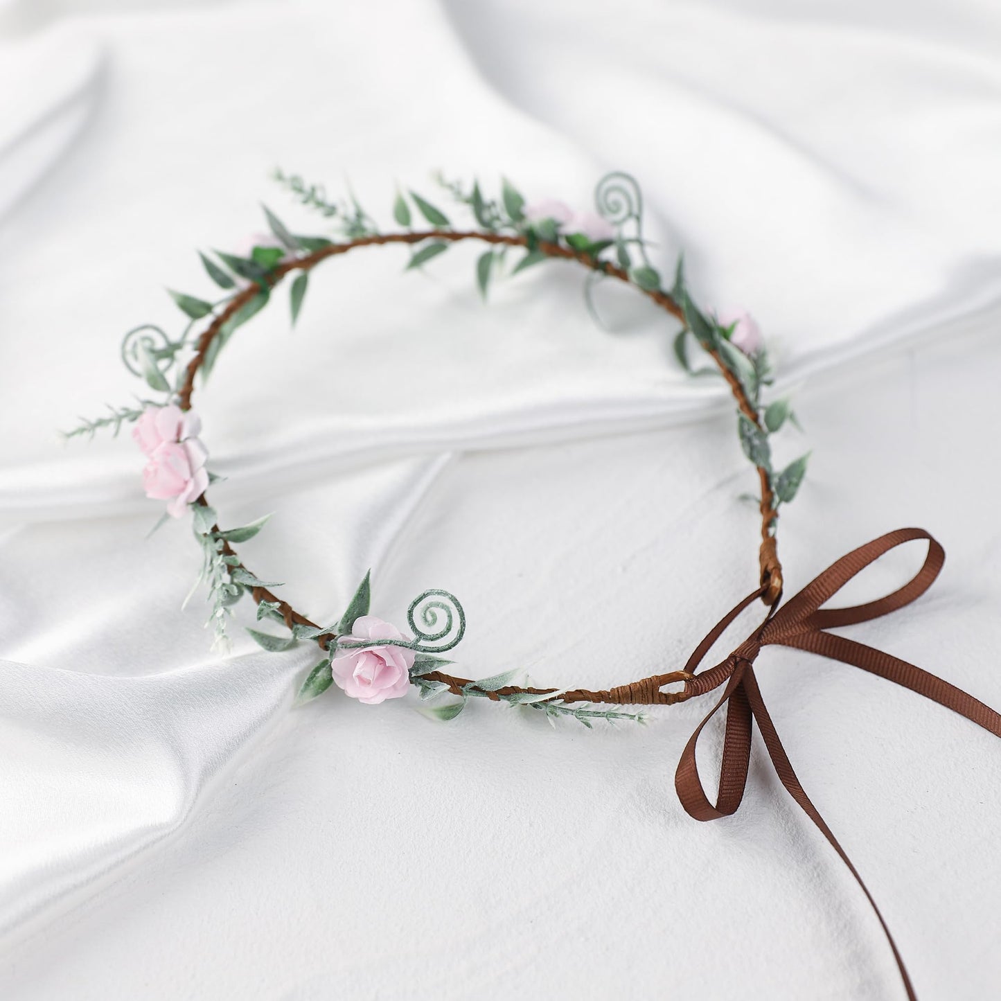 KorViSHOW Weeding Flower Crowns Fairy Headband- Greenary Leaf Renaissance Bohemian Floral Wreath Crafts for Women Girls in Christmas Festival Party Vacation Photography Props Pink Rose