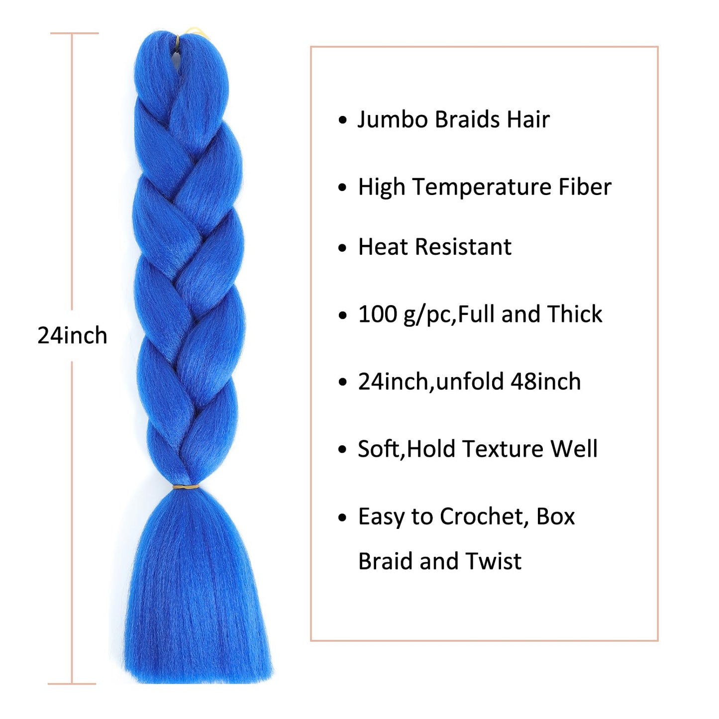 Herina Blue Braiding Hair For Braids One Pack Blue Hair Extensions High Temperature Jumbo Braiding Hair For Braids(1pc/pack)