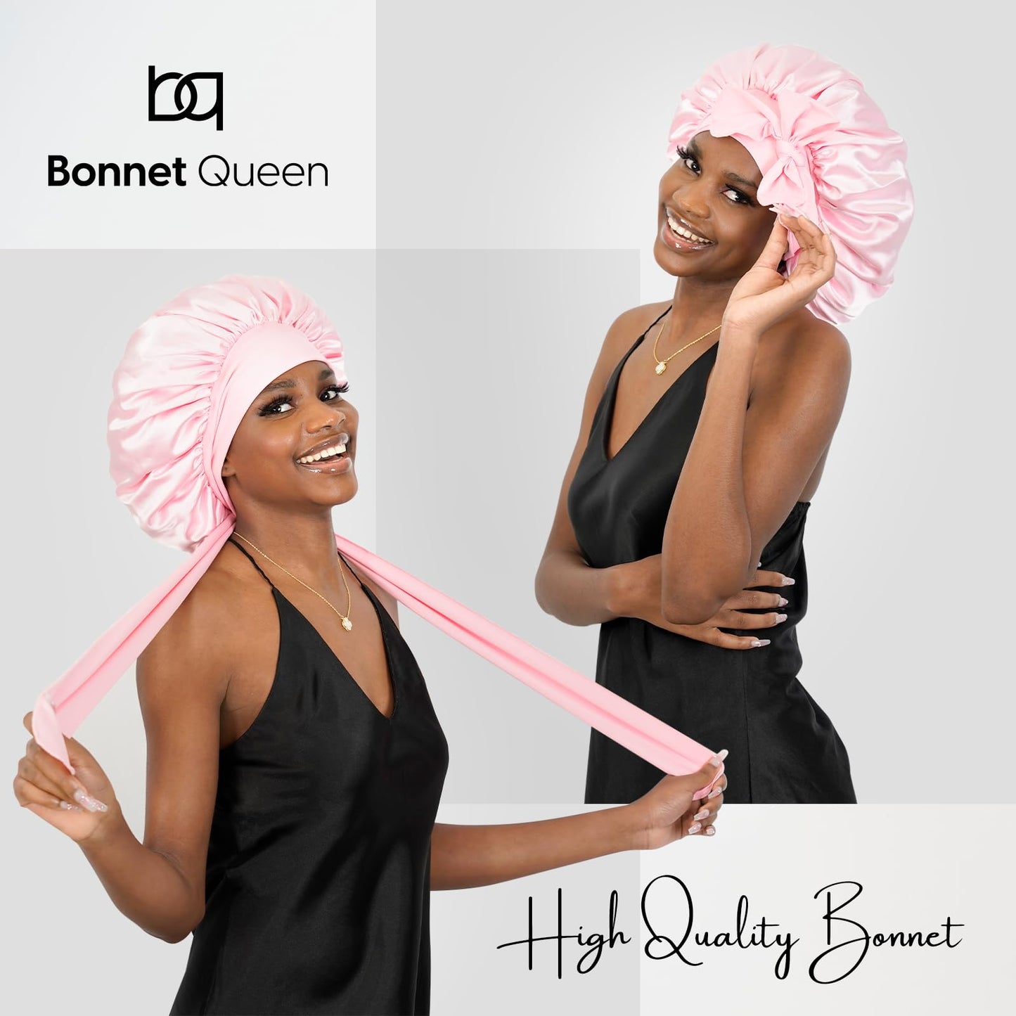 BONNET QUEEN Silk Bonnet for Sleeping Satin Hair Bonnet Adjustable Bonnet Pink Bonnets Sleep Bonnet for Women Girls Night Bonnets for Natural Curly Hair