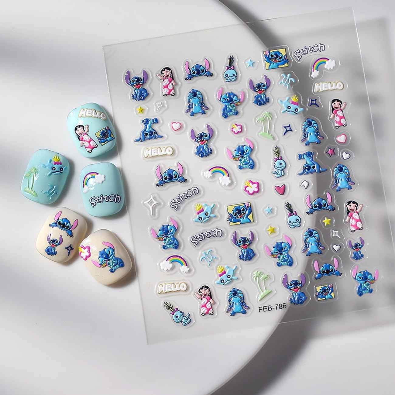 5D Embossed Cartoon Nail Stickers - 1Pcs Cute Nail Stickers for Nails Art Cartoon Reliefs Self Adhesive Supplies Nails Decals Cute DIY Designs Sticker for Women and Girls