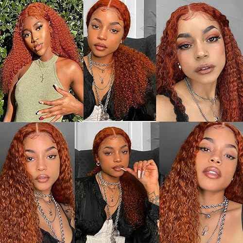 Ginger Orange Curly Human Hair Bundles Color 350 Human Hair Bundles Ginger Kinky Curly Bundles Double Weft Brazilian Remy Hair Wet and Wavy Bundles Silky and Soft for Black Women 10 10 10 Inch