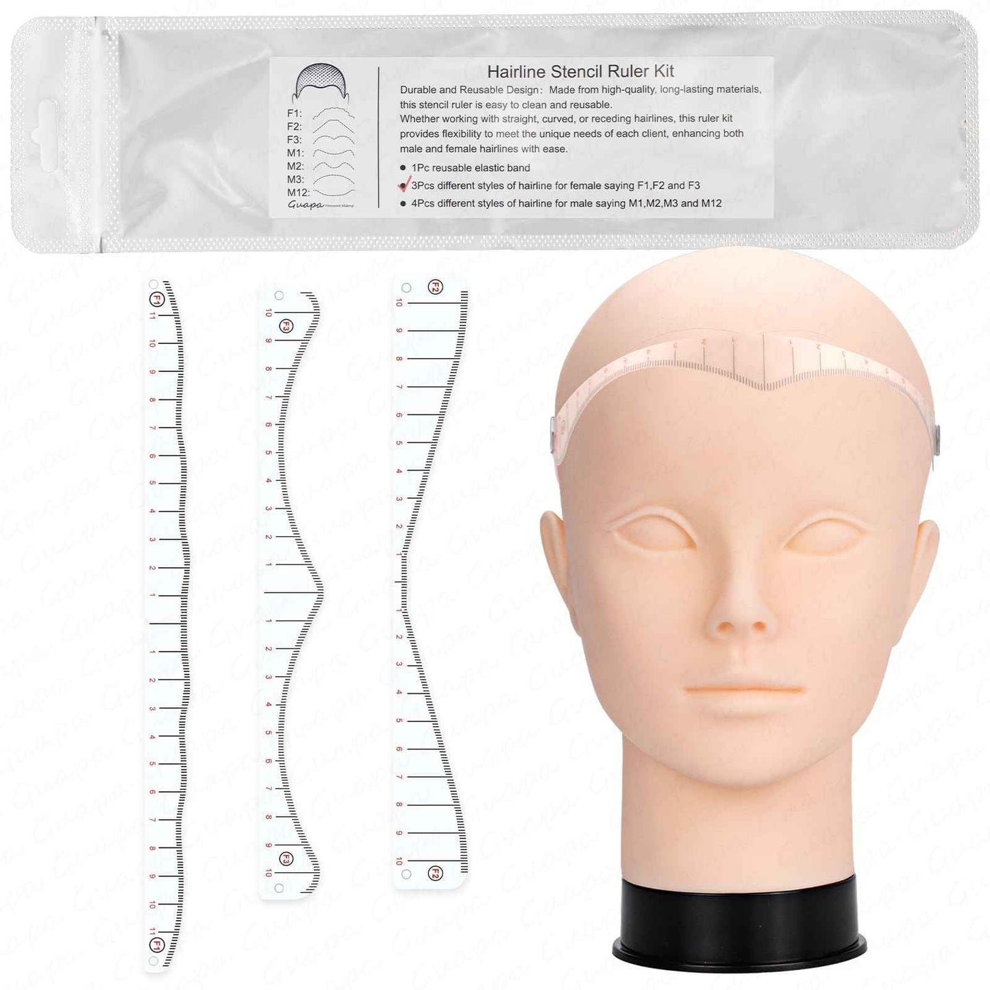 Micropigmentation Training Head Model with Hairline Drawing Ruler for Precise Practice and Skill Development(SMP Practice Female Model Kit)
