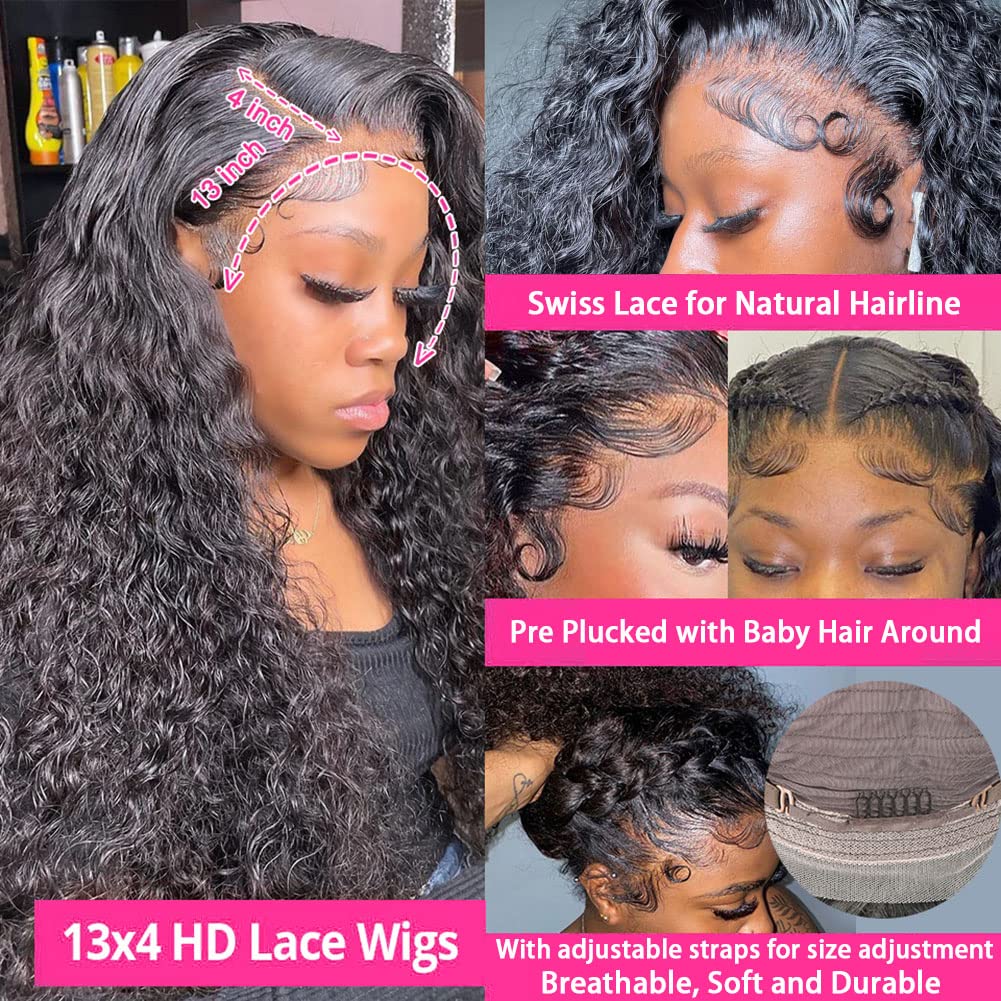 bangjazz 13x4 Deep Wave Lace Front Wigs Human Hair 180% Density Deep Wave Frontal Wigs Human Hair HD Lace 26 Inch Curly Wigs for Black Women Pre Plucked with Baby Hair Curly Lace Front Wig Human Hair