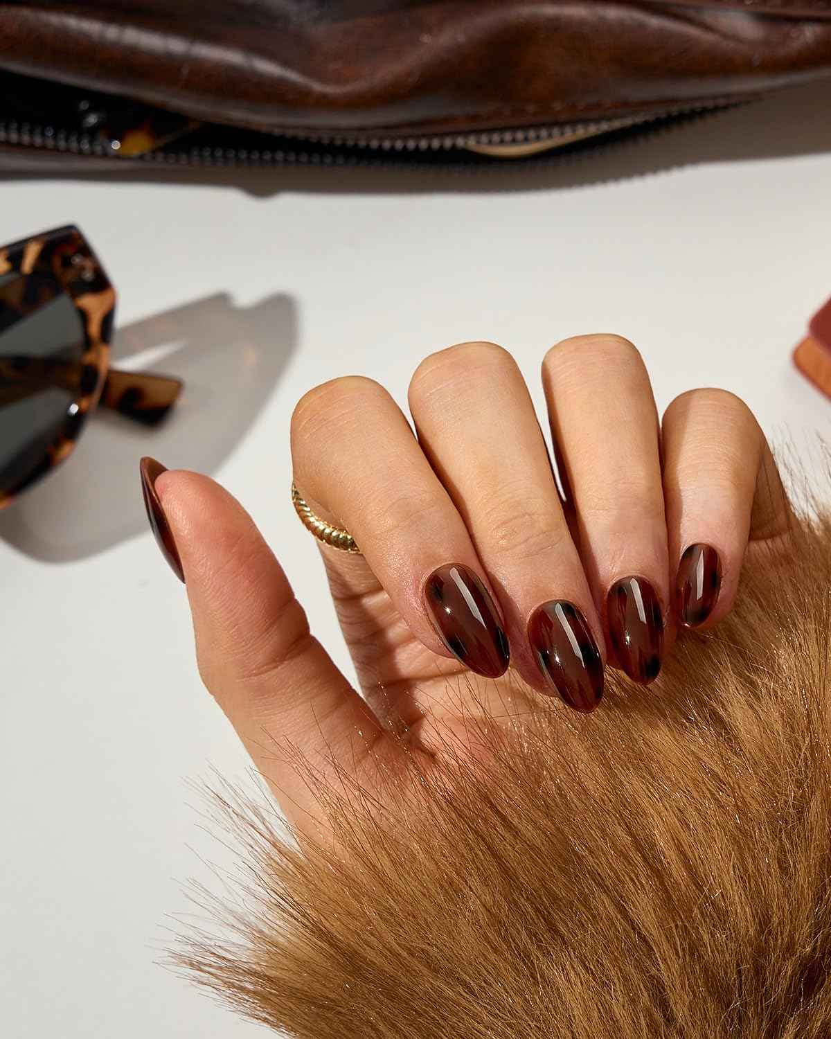 BTArtboxnails SOFTCOATTIPS Press On Nails - Tortoiseshell Almond Press On Nails Short, 96Pcs Salon Quality Soak Off Soft Gel Nail Tips in 16 Sizes