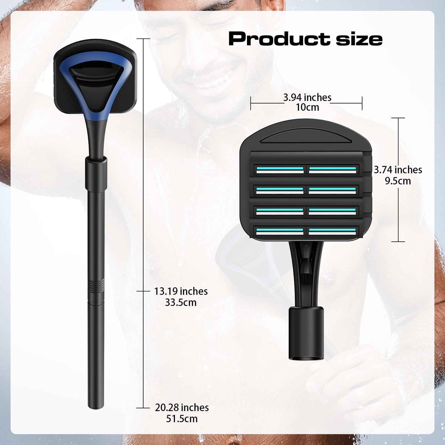 ZOMU Back Shavers for Men:Back Hair Shaver and Body Shavers for Men with Safety Blade Technology & Ergonomic DIY Long Handle, Wet or Dry Shaving-Black(Replaceable 8PCS 3.5inch Blades Included)