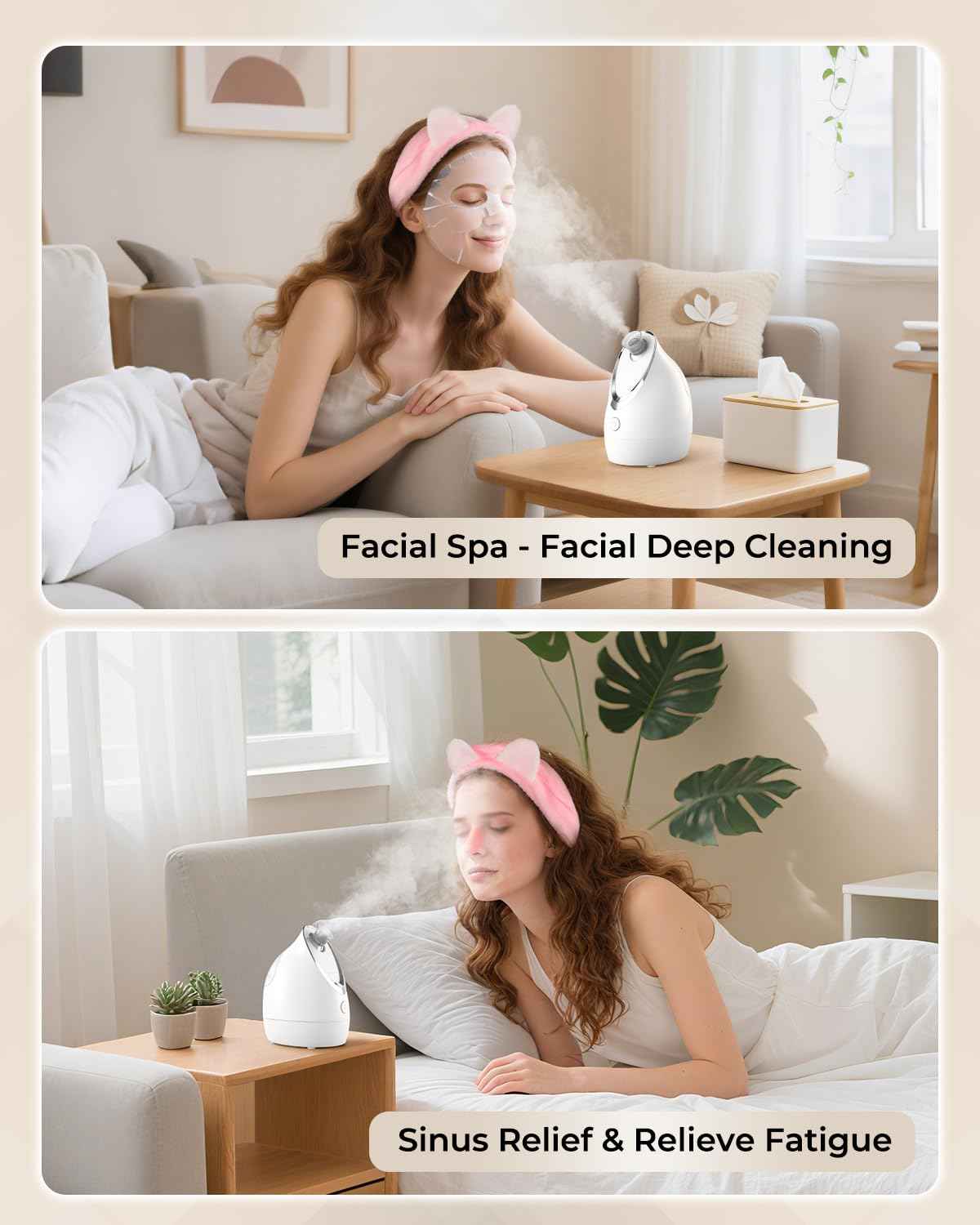 Kingsmile Facial Steamer for Face, 3 in 1 Face Steamer for Facial Deep Cleaning, Compact Nano Steamer - Aromatherapy, Adjustable Nozzle Warm Steam for Home SPA, Face Steamer for Sinuses with Hairband