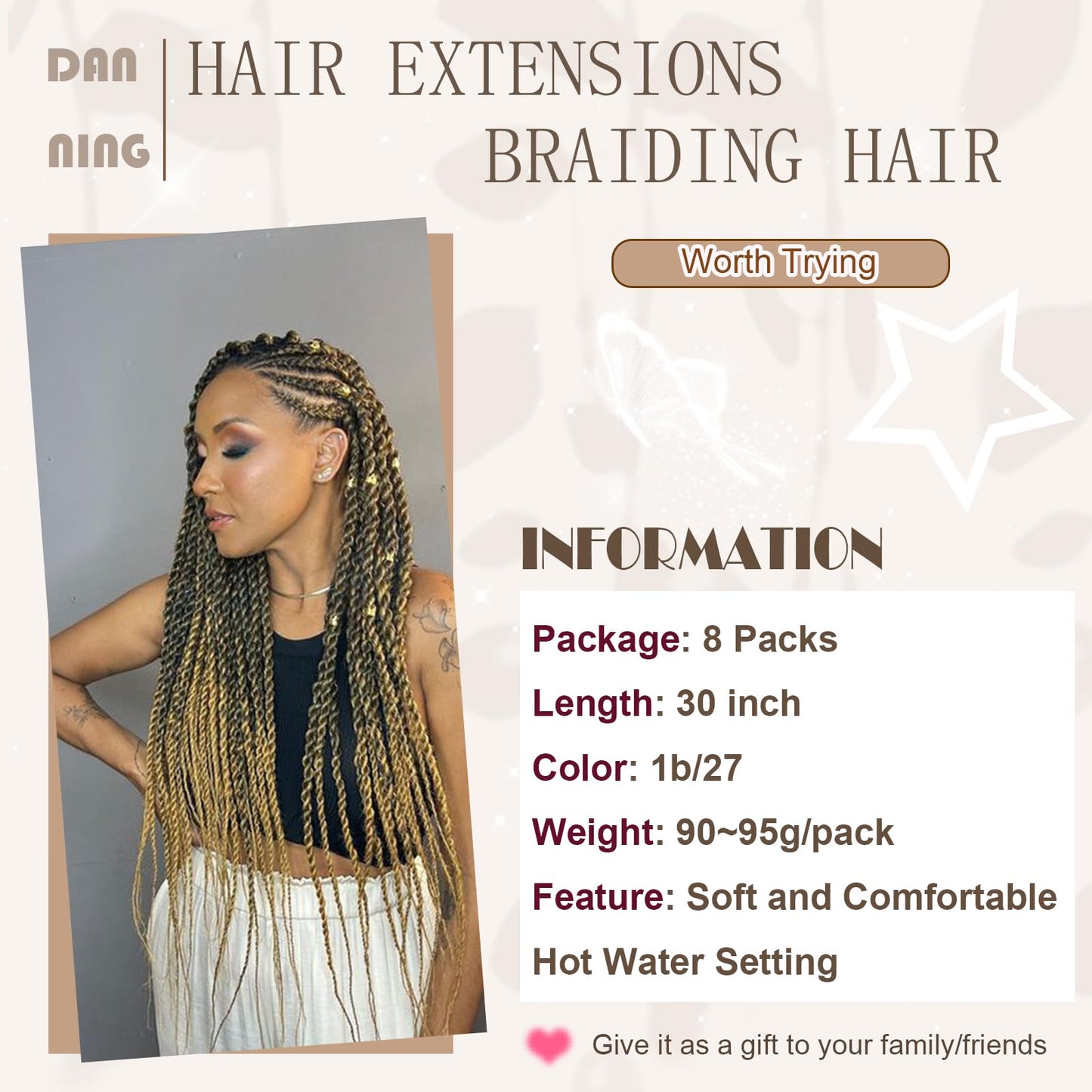 Pre-stretched Braiding Hair,Silky Braid Hair Extensions, Itch Free Crochet Twist Hair Braids, Yaki Texture Original Braiding Hair Pre Stretched(30 Inch,Pack of 8, 1b/27)