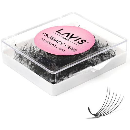 LAVISLASH 500 Promade Fans Eyelash Extension | Handmade Loose Volume Lash | Mutiple Options 3D-8D/10D/12D/14D/16D Fans | 0.03/0.05/0.07mm Thickness | C/CC/D Curl | 8-16mm Length(6D-0.07-CC-11mm)