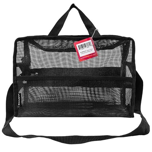 SHANY Collapsible Makeup Tools Travel Mesh Bag ? Large See-Thru Travel Tote with Shoulder Straps ? Water-Resistant with Zippered Pockets ? Black