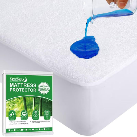 Waterproof Mattress Protector Twin Size,Mattress Cover Protector, Smooth Top Mattress Protector for Kids, Breathable Skin Friendly and Noiseless Fitted Sheet,Viscose Made from Bamboo Terry