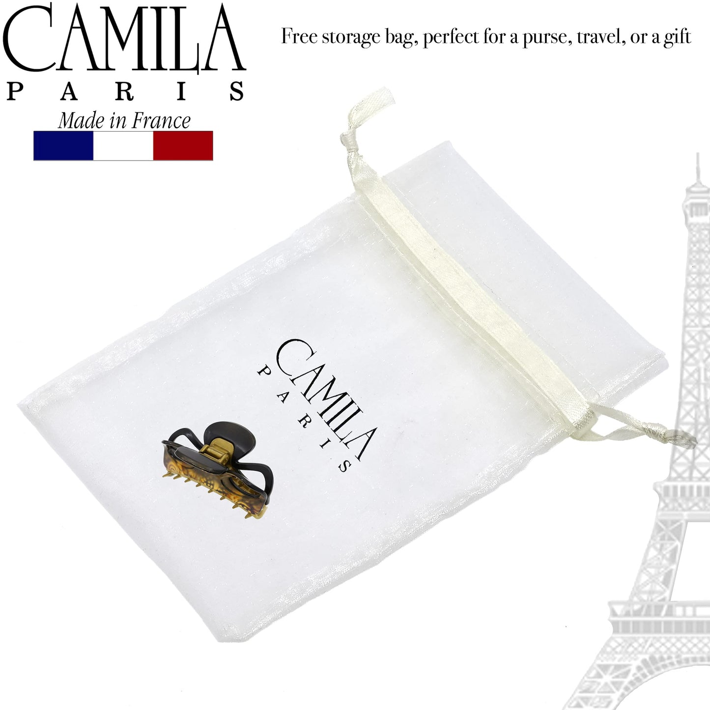 Camila Paris CP3241 French Hair Clip for Women, Black and Gold, Girls Hair Claw Clips Jaw Fashion Durable and Styling Hair Accessories for Women, Strong Hold No Slip Grip, Made in France