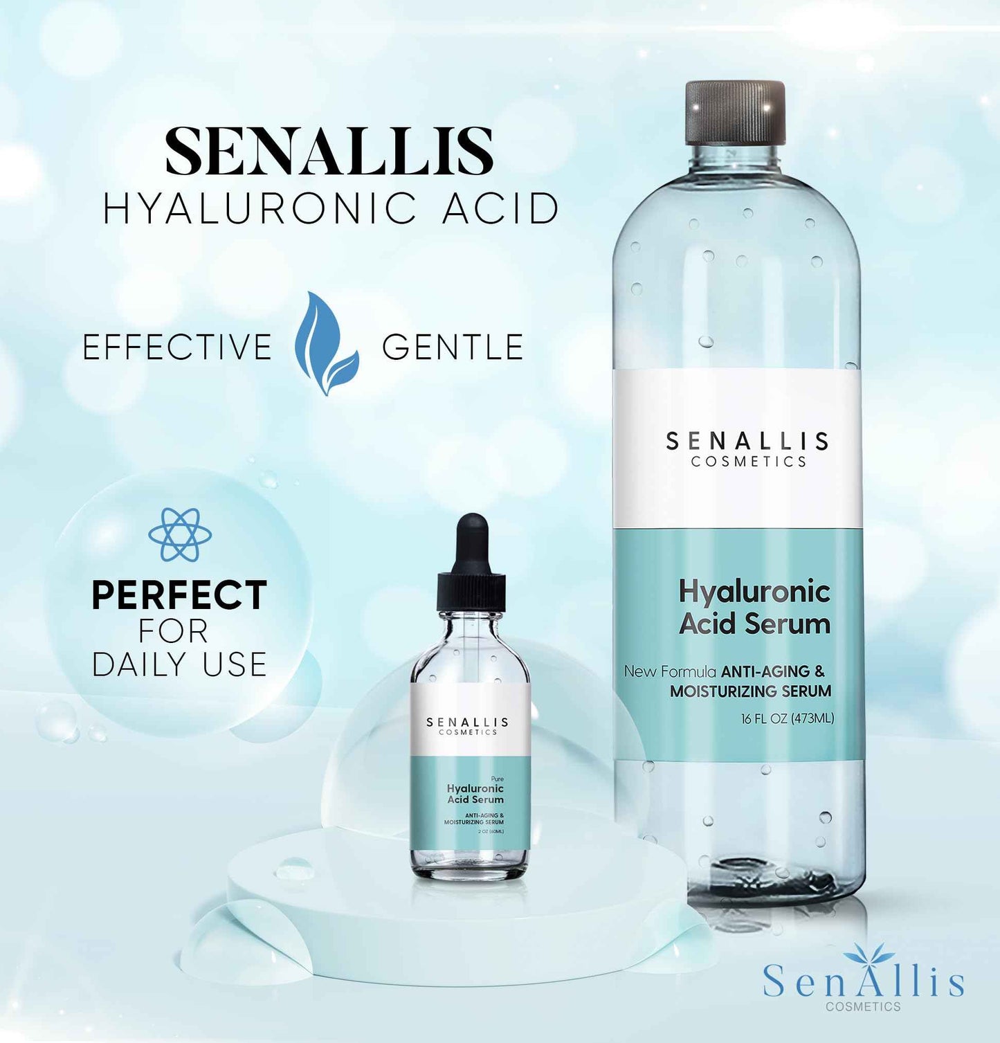 Hyaluronic Acid Serum 16 fl oz And 2 fl oz, Made From Pure Anti Aging/Wrinkle, Ultra Hydrating Moisturizer That Reduces Dry Skin Manufactured In USA