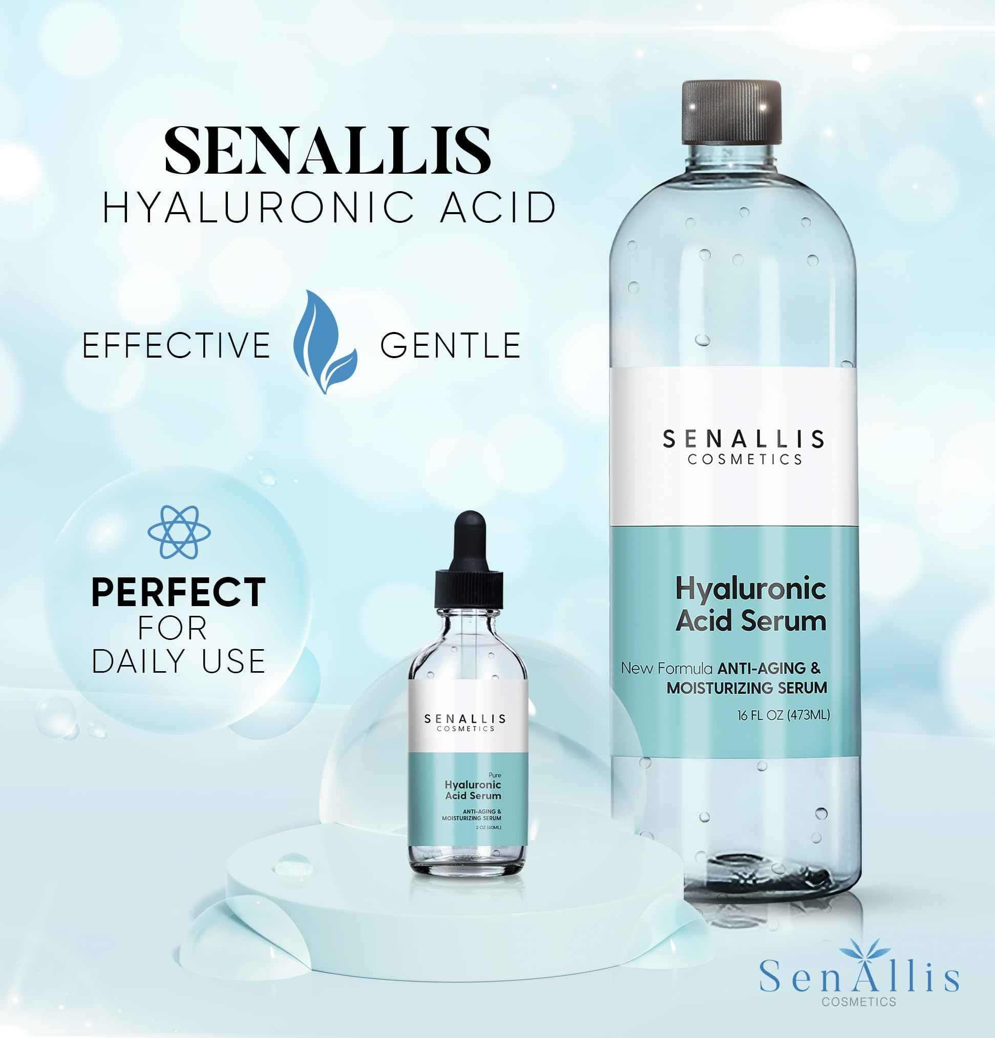 Hyaluronic Acid Serum 16 fl oz And 2 fl oz, Made From Pure Anti Aging/Wrinkle, Ultra Hydrating Moisturizer That Reduces Dry Skin Manufactured In USA