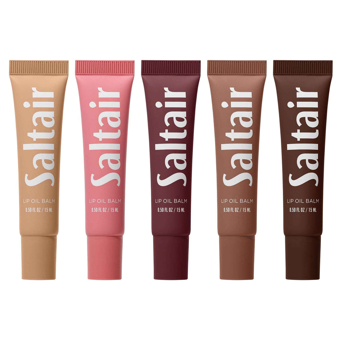Saltair Hydrating Lip Oil Balm, Clear and Tinted Lip Gloss, Essentials Shades 5-Pack. Moisturizing Vegan Conditioning for Dry Cracked Lips with Glossy High-Shine Finish. Coconut Vanilla Flavor