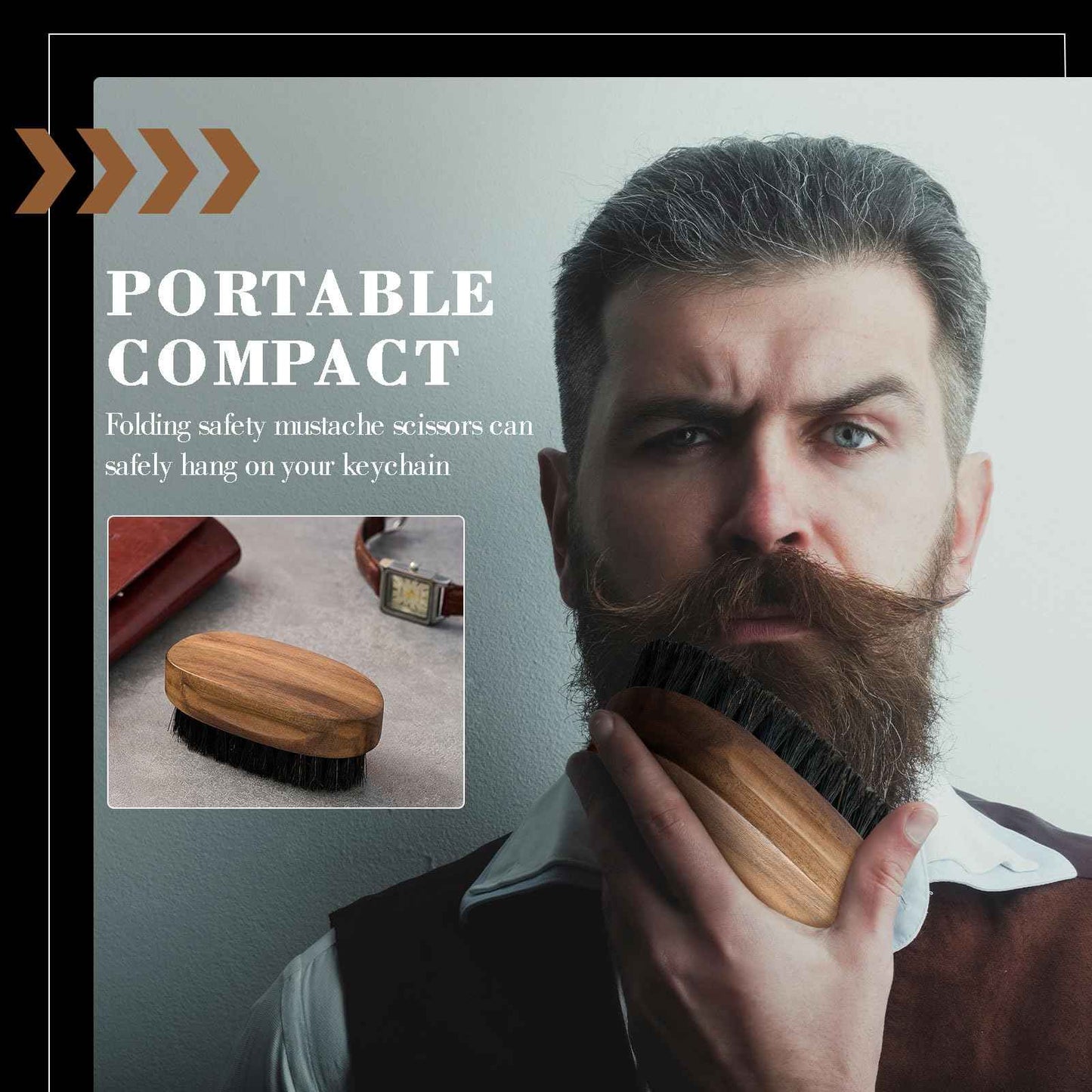 Hushee 6 Pcs Boar Bristle Beard Brush for Men's Mustache Care, 3.35 Inch Small Boar Hair Beard Brush with Black Walnut Wood for Travel, Mens Birthday Gifts for Husband, Son, Father, Grandpa
