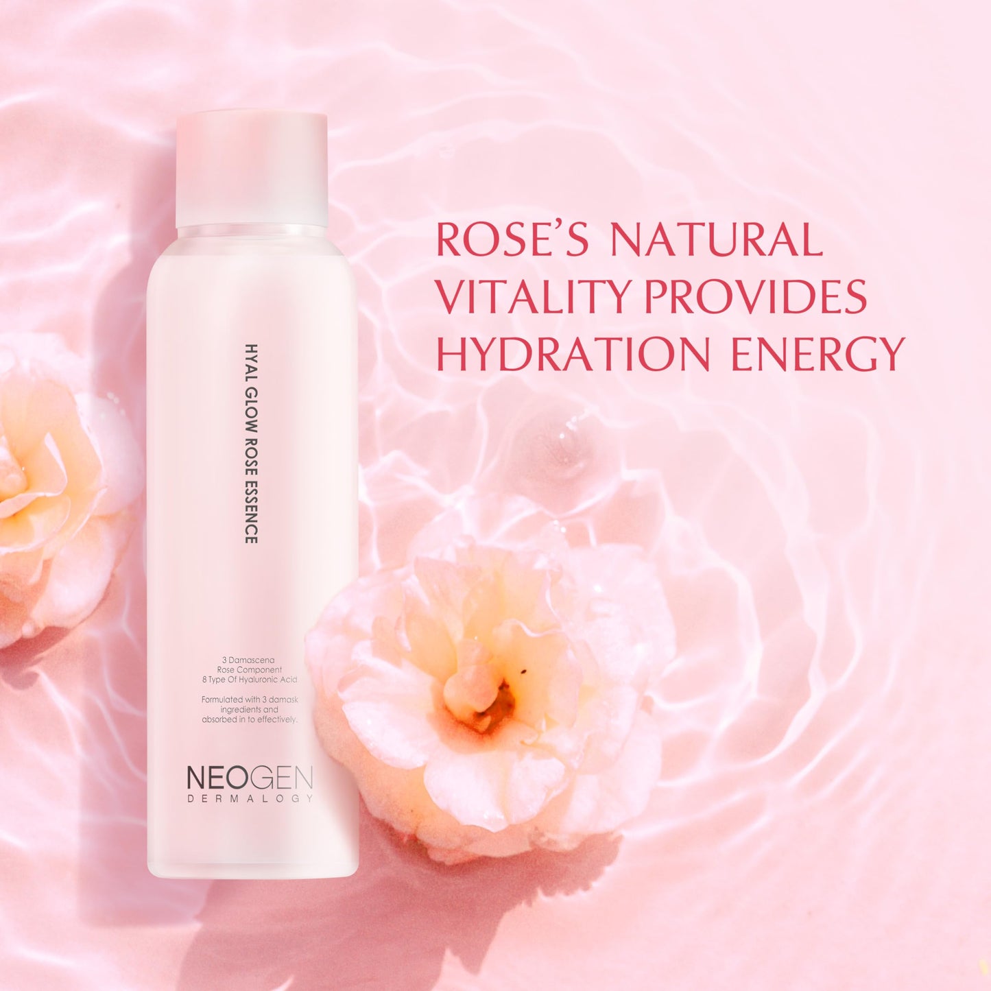 DERMALOGY by NEOGEN Hyal Glow Rose Essence - Hydrating Essence with 74% of Damask Rose Water Damask Rose Flower Oil & Damask Rose Extract 160ml / 5.41 oz