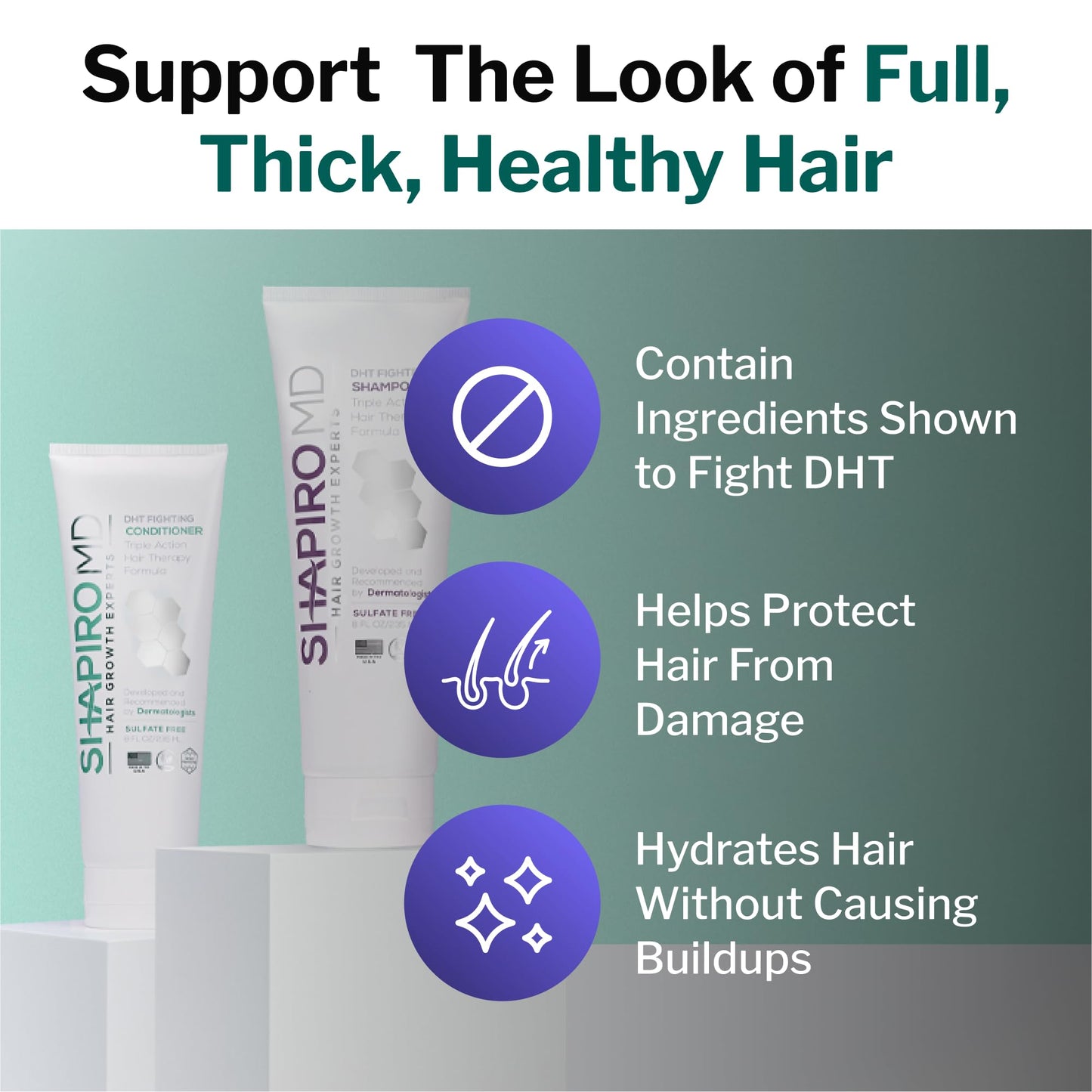 Hair Loss Shampoo and Conditioner | DHT Fighting Vegan Formula for Thinning Hair Developed by Dermatologists | Experience Healthier, Fuller & Thicker Looking Hair – Shapiro MD | 1-Month Supply