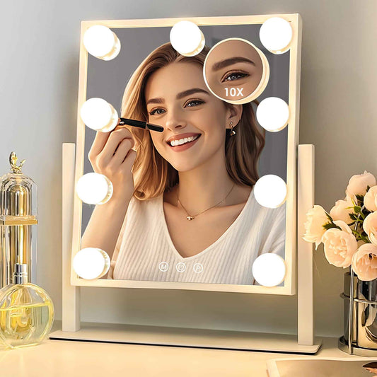 Sucedey Vanity Mirror with Lights, Makeup Mirror with Lights, 3 Color Lighting Modes Detachable 10X Magnification Mirror Touch Control, 360°Rotation, White