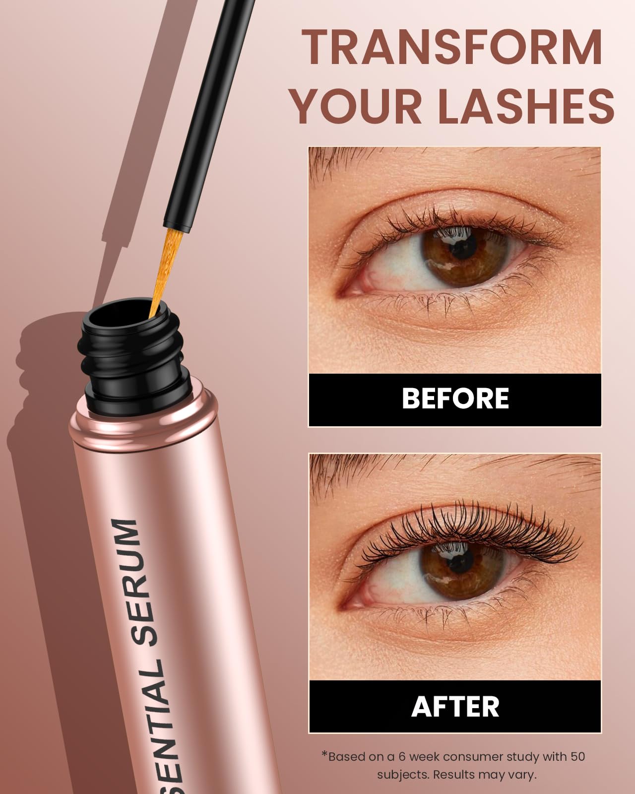 Feyano Eyelash Serum - Natural Comestic Eyelash Serum for Longer, Thicker Lashes & Brows, Boost Lash Serum Vegan & Cruelty-Free-Niacinamide, Centella Asiatica Leaf Extract(5 mL Gold)