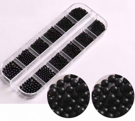 Chunmeng 12 Grids Art Charms Metal Beads 3D Caviar Small Steel Ball Nail Accessories Nail Art Metal Mini 3D Mixed Sizes DIY ons Accessories （Black）